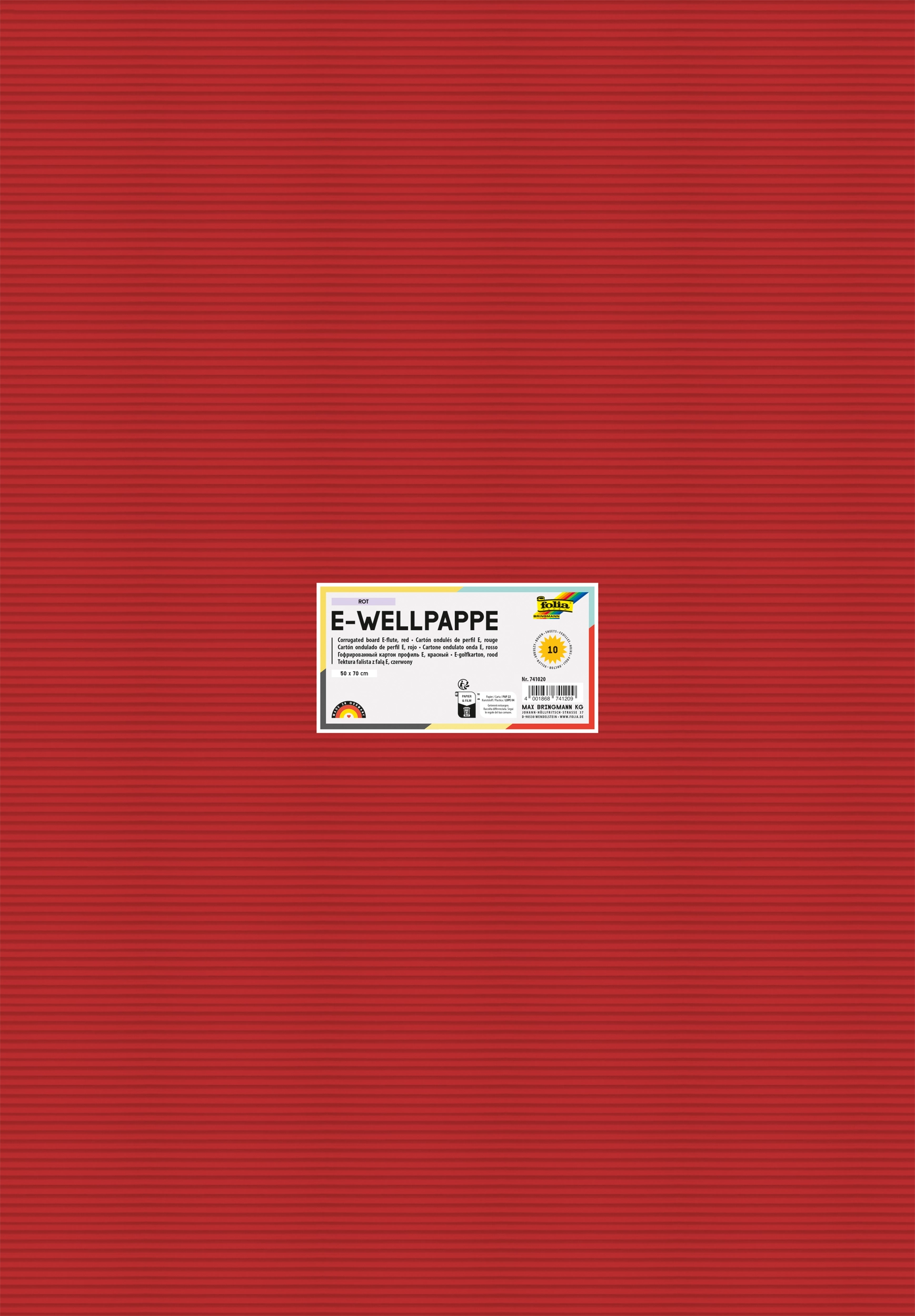 Bastelwellpappe, Rot, 50 x 70 cm, 10 Bogen