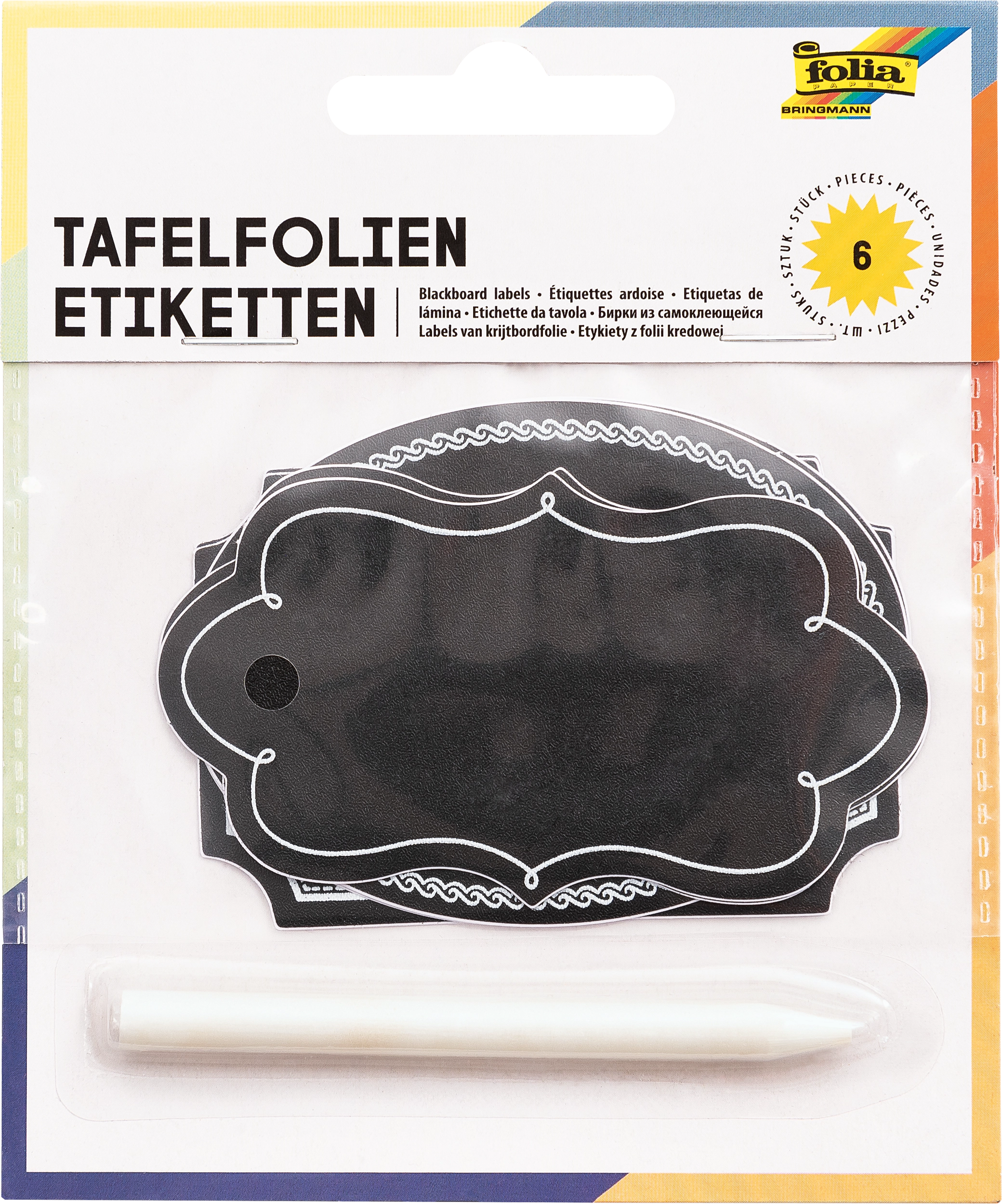 Tafelfolien Etiketten mit Specksteinstift, Schwarz, 6 Stück