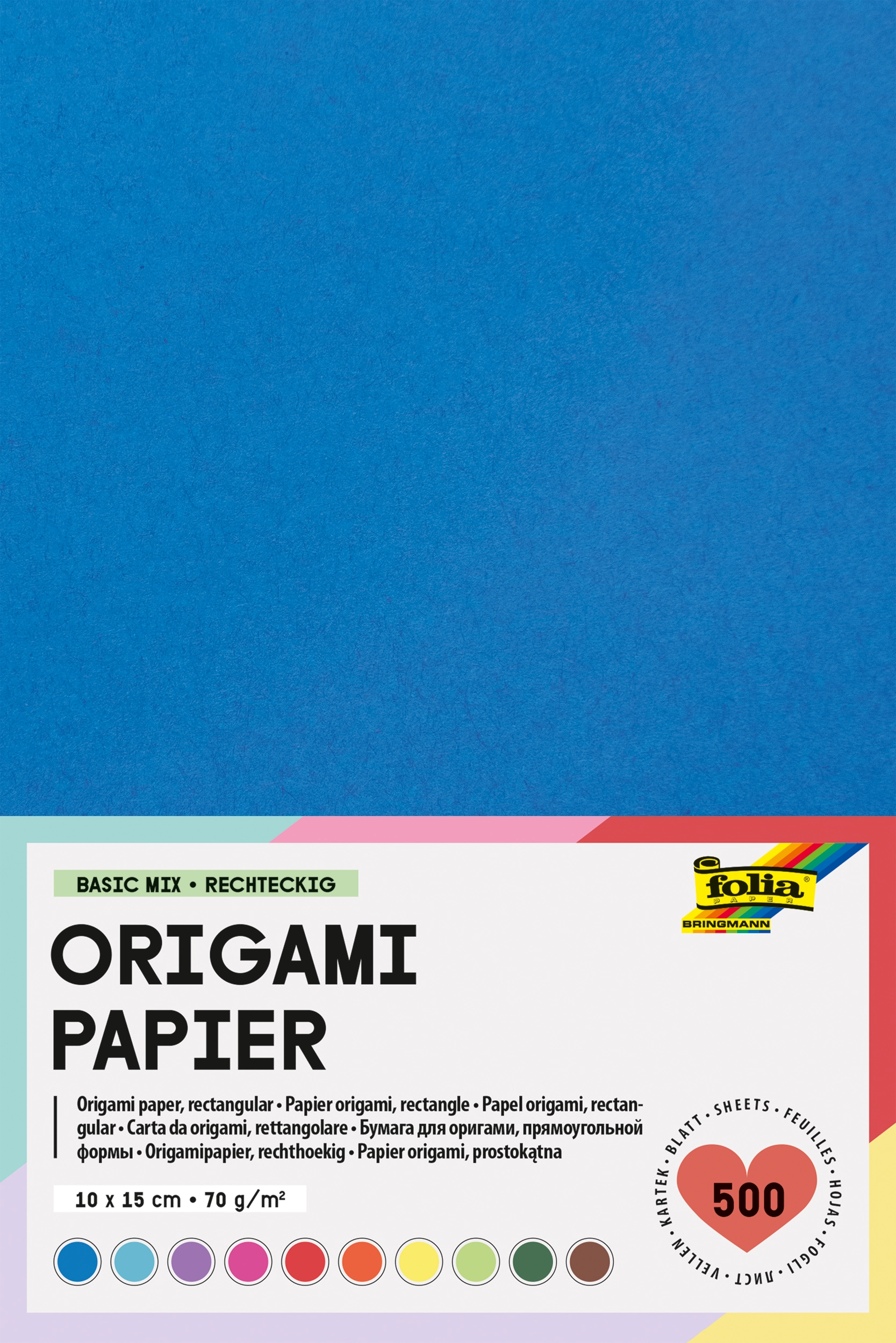 Origamipapier, Basic Mix, rechteckig, 10 x 15 cm, 70 g/m², 500 Blatt