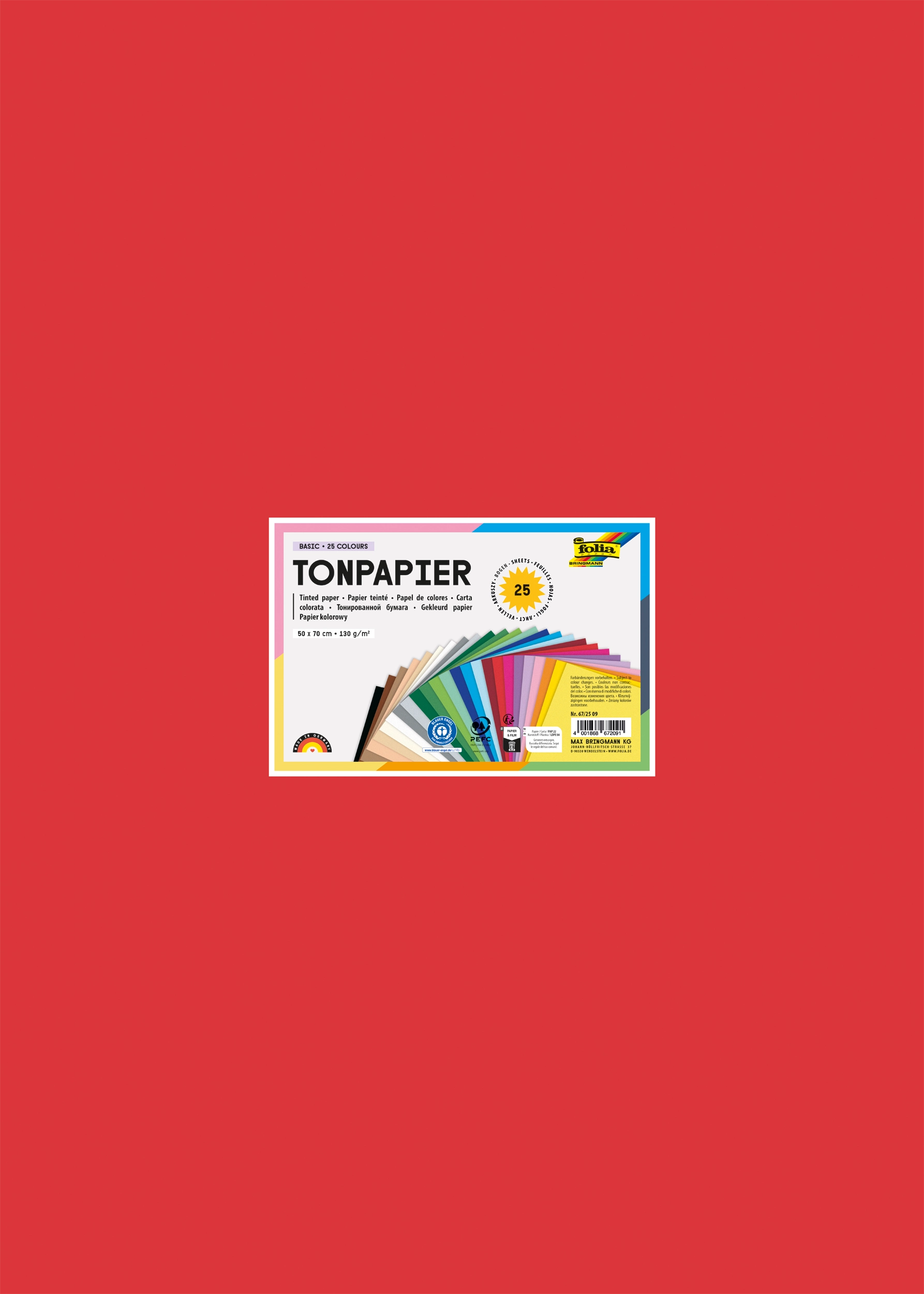 Tonpapier, Basic, 25 Farben, 50 x 70 cm, 130 g/m², 25 Blatt
