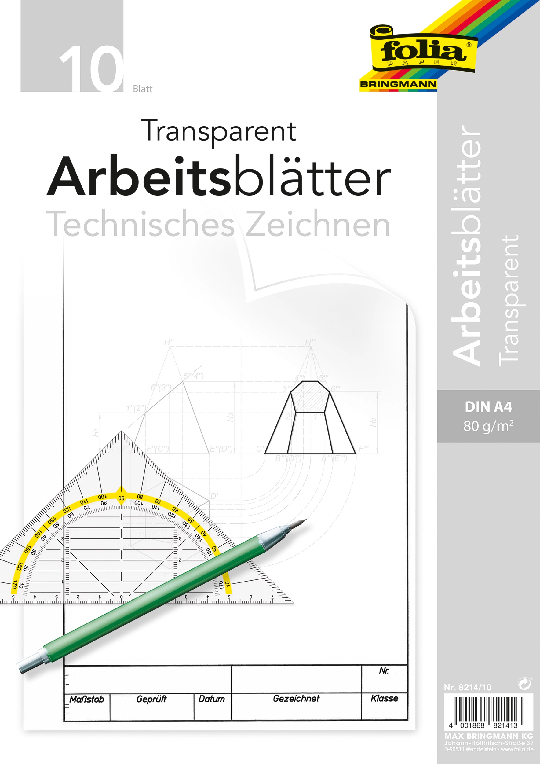 Arbeitsblätter Technisches Zeichnen, Transparent, DIN A4, 10 Blatt