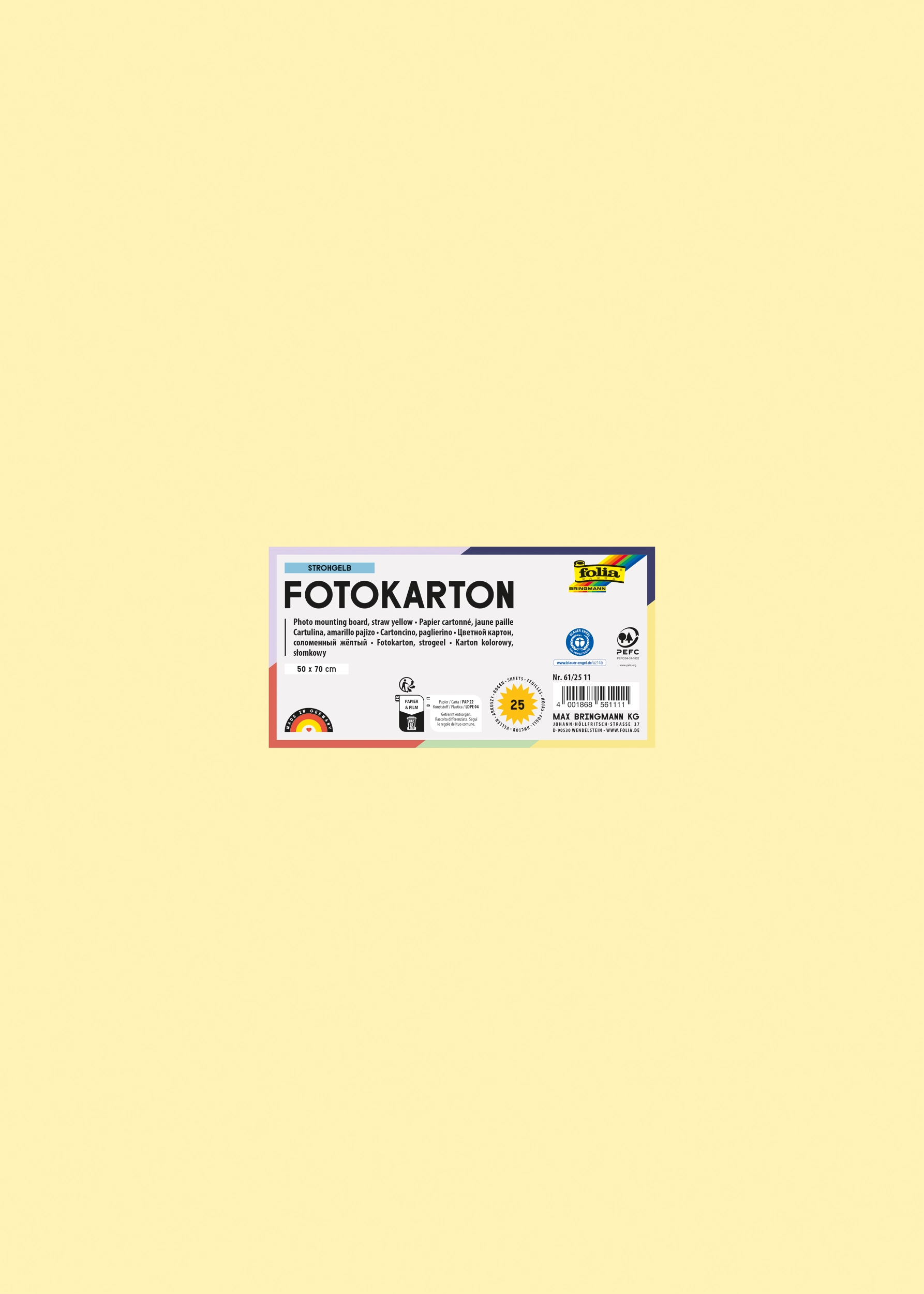 Photo Mounting Board, Straw Yellow, 50 x 70 cm, 300 g/m², 25 sheets