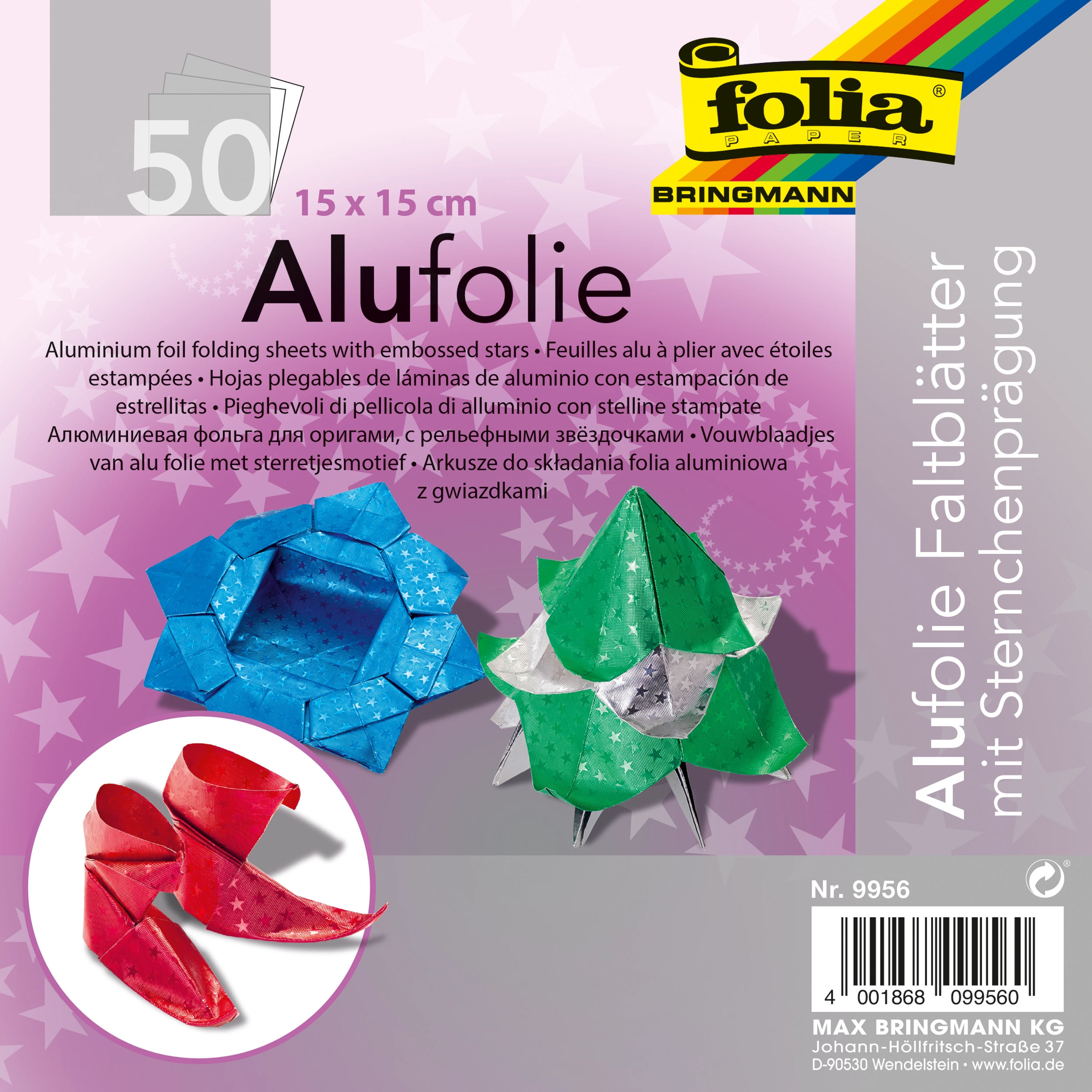 Origami Alufolie, Basic Mix, mit Sternchen, 15 x 15 cm, 50 Blatt, 1 Pack