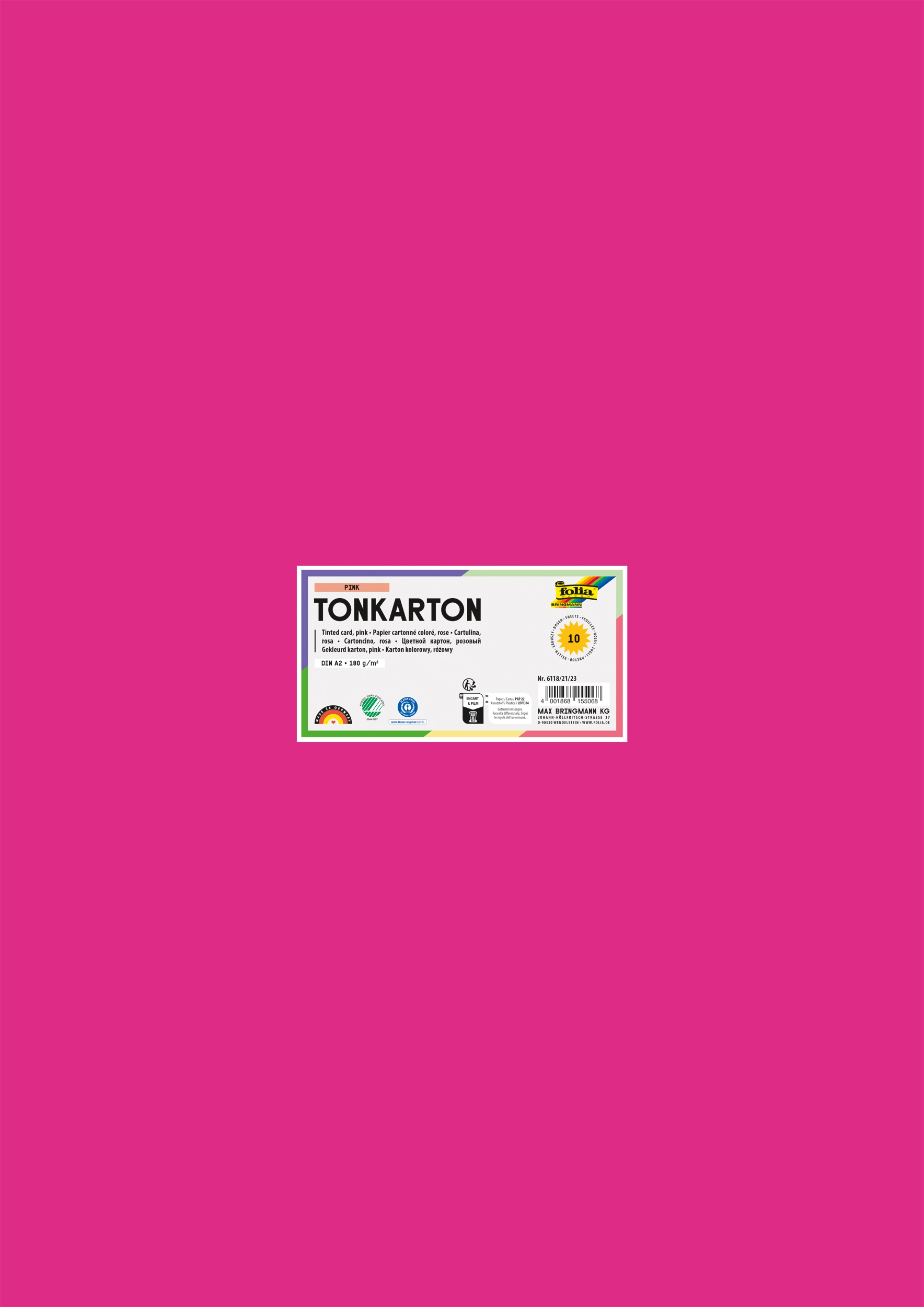 Tinted Card, Pink, DIN A2, 180 g/m², 10 sheets