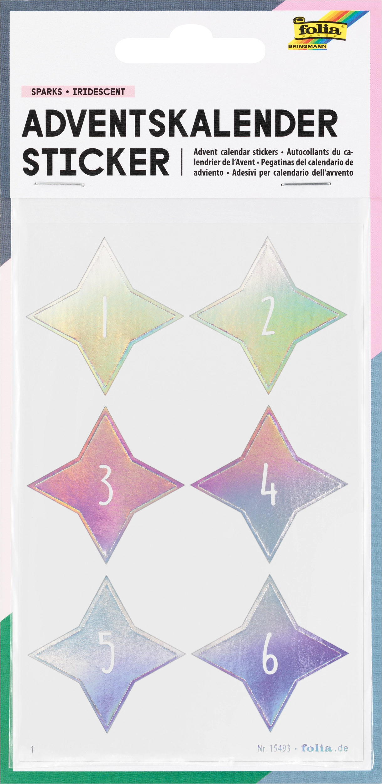Advent Calendar Stickers, Sparks Iridescent, 24 stickers, 4 sheets