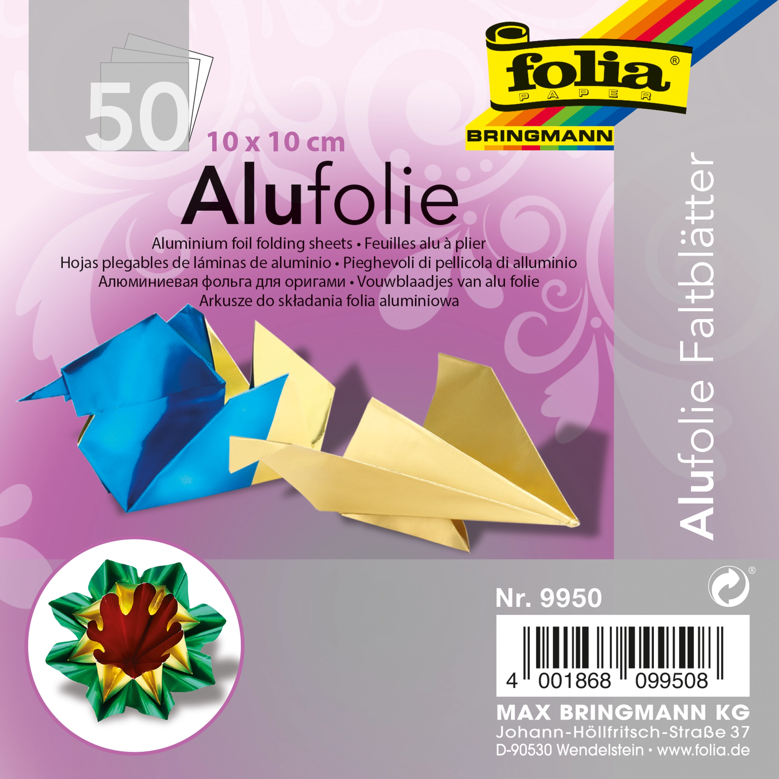 Origami Alufolie, Basic Mix, 10 x 10 cm, 50 Blatt, 1 Pack