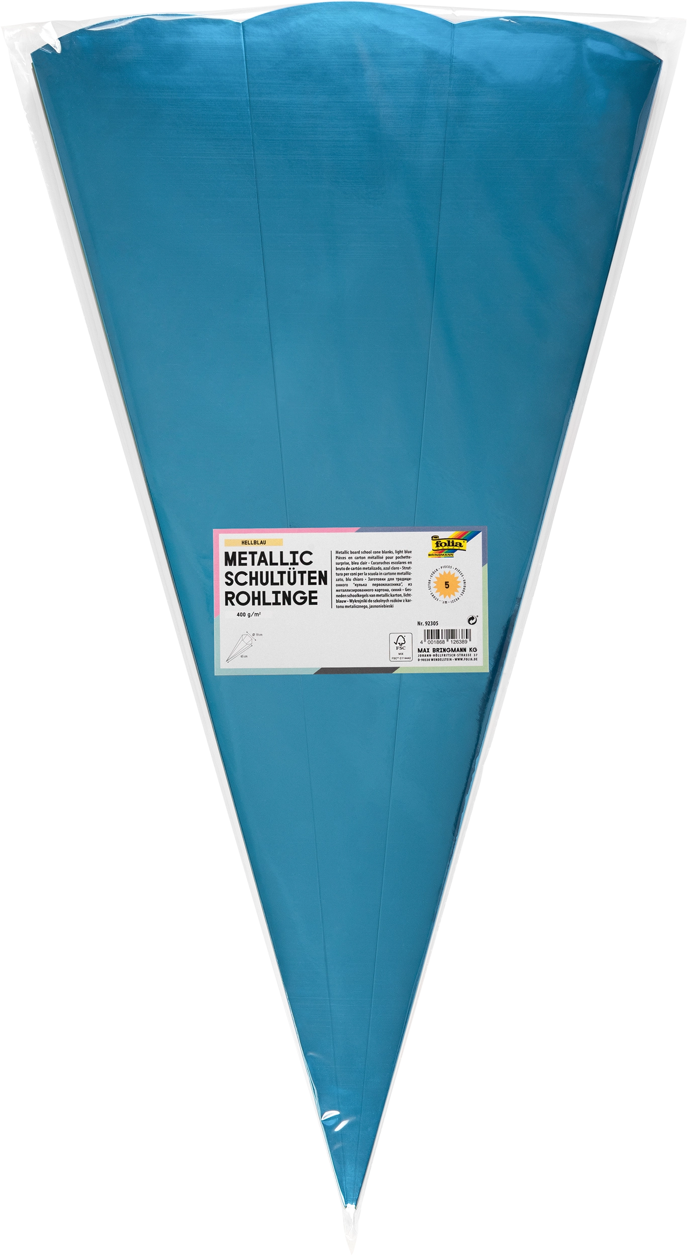 Schultüten-Rohlinge, Metallic Mix, 400 g/m², 68 cm, 5 Stück