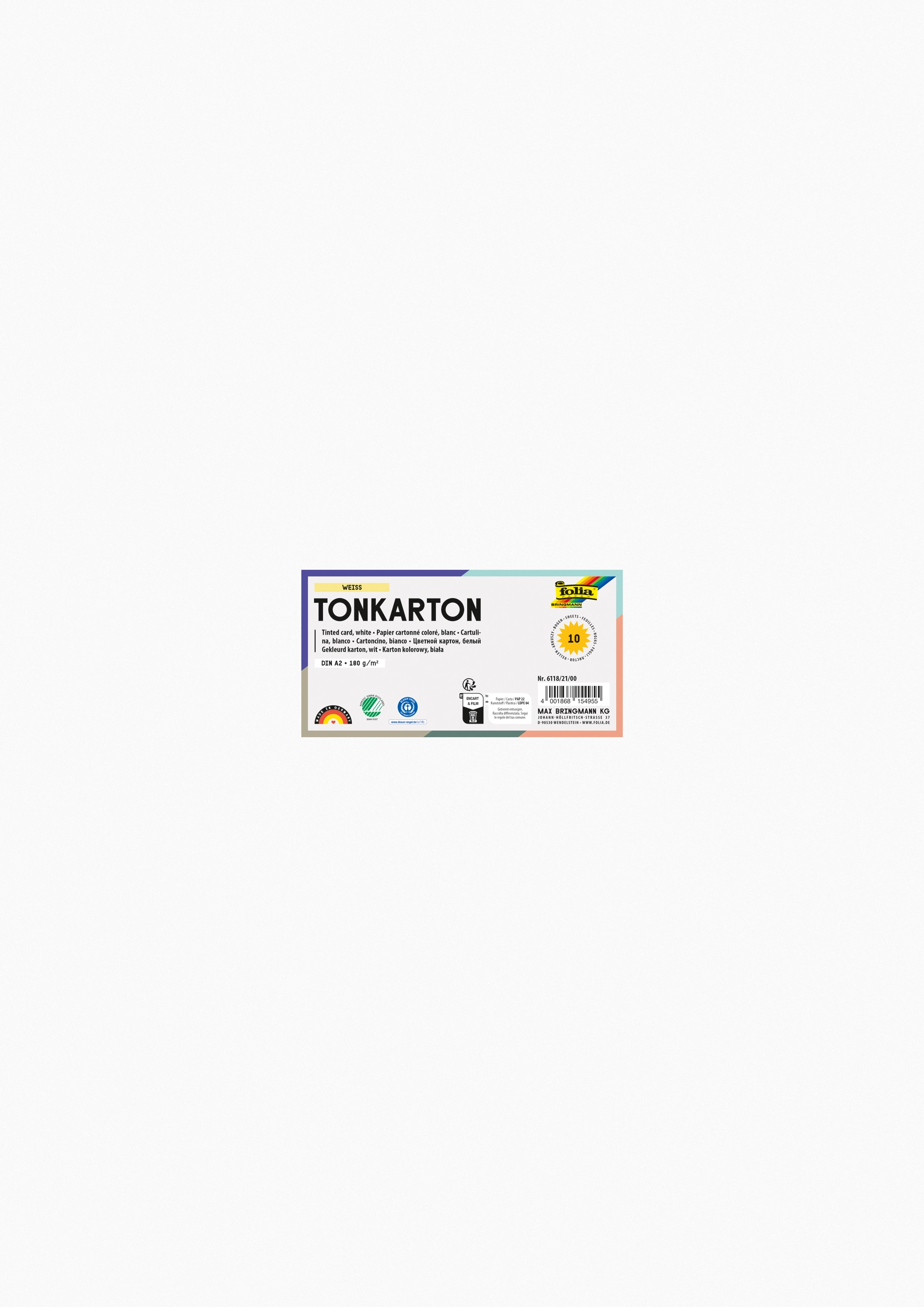 Tinted Card, White, DIN A2, 180 g/m², 10 sheets