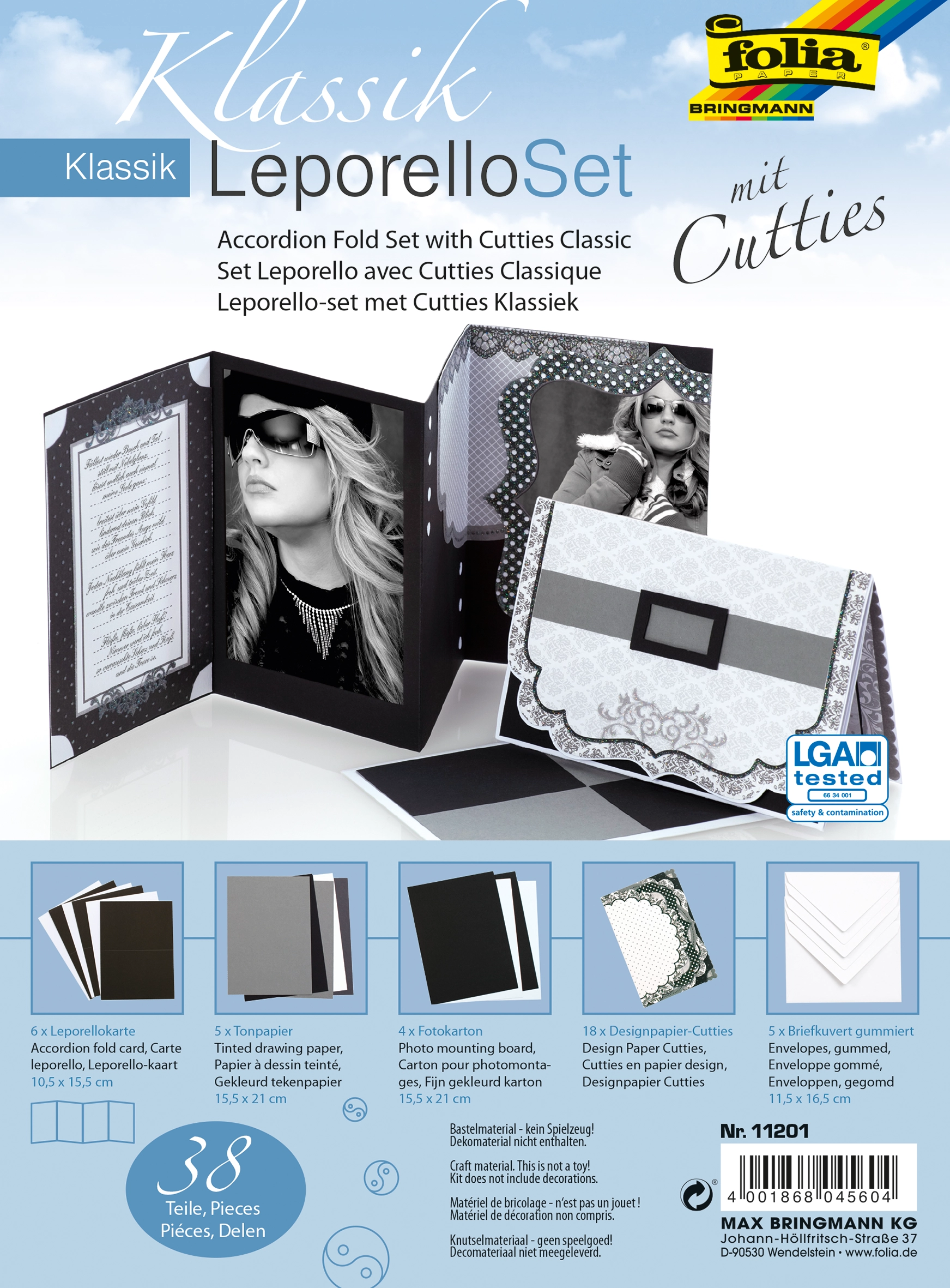 Accordion Fold Cards Kit with Cutties, Classic, 10,5 x 15,5 cm, 130 g/m², 300 g/m², 38 pieces