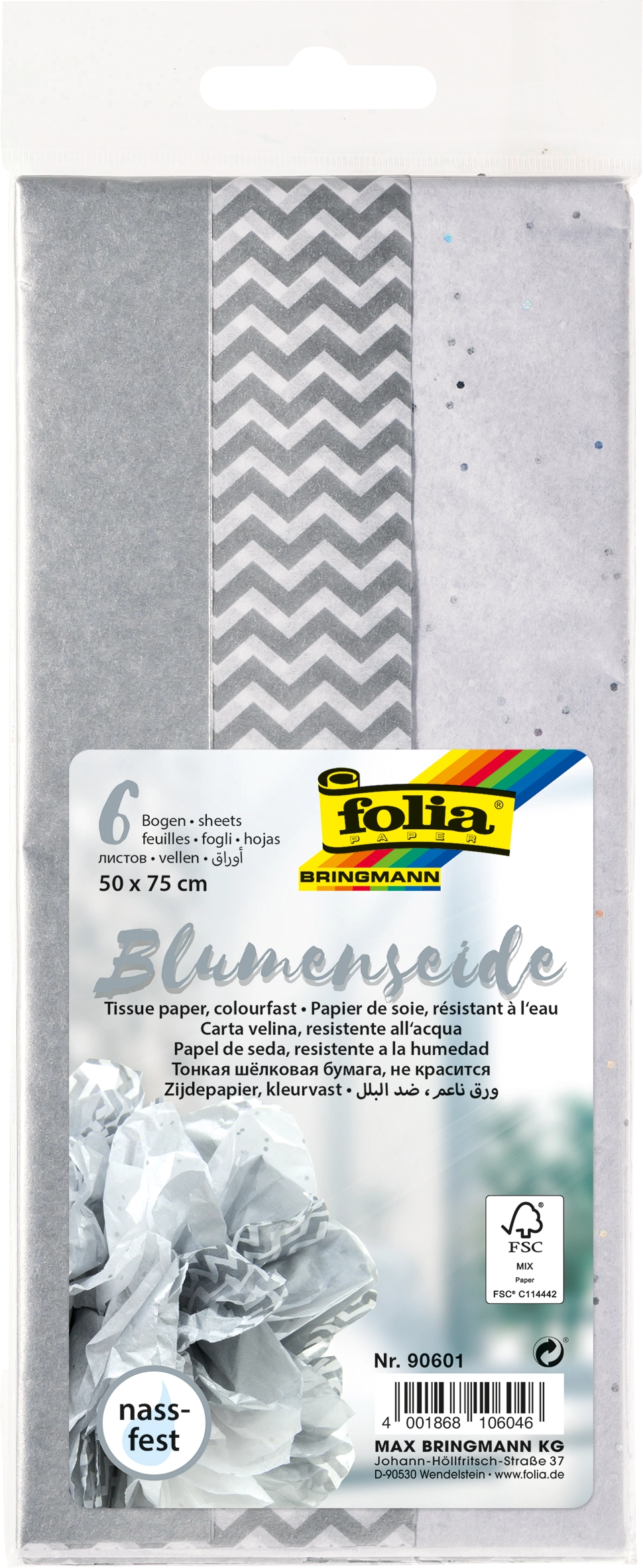 Tissue Paper, Mix Silver, 50 x 70 cm, 17 g/m², 6 sheets