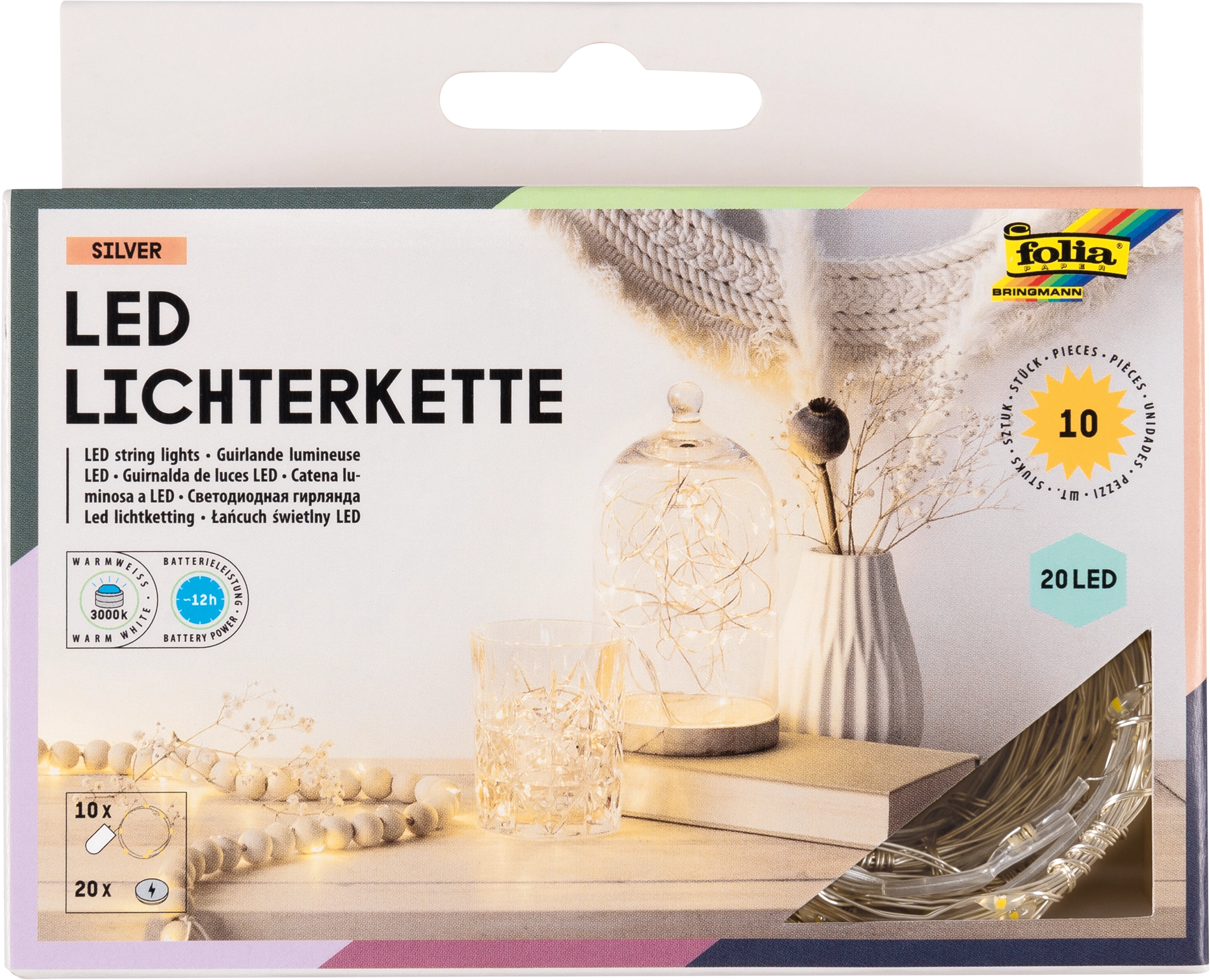 LED Lichterkette, Warmweiß, 2,20 m, 10 Stück