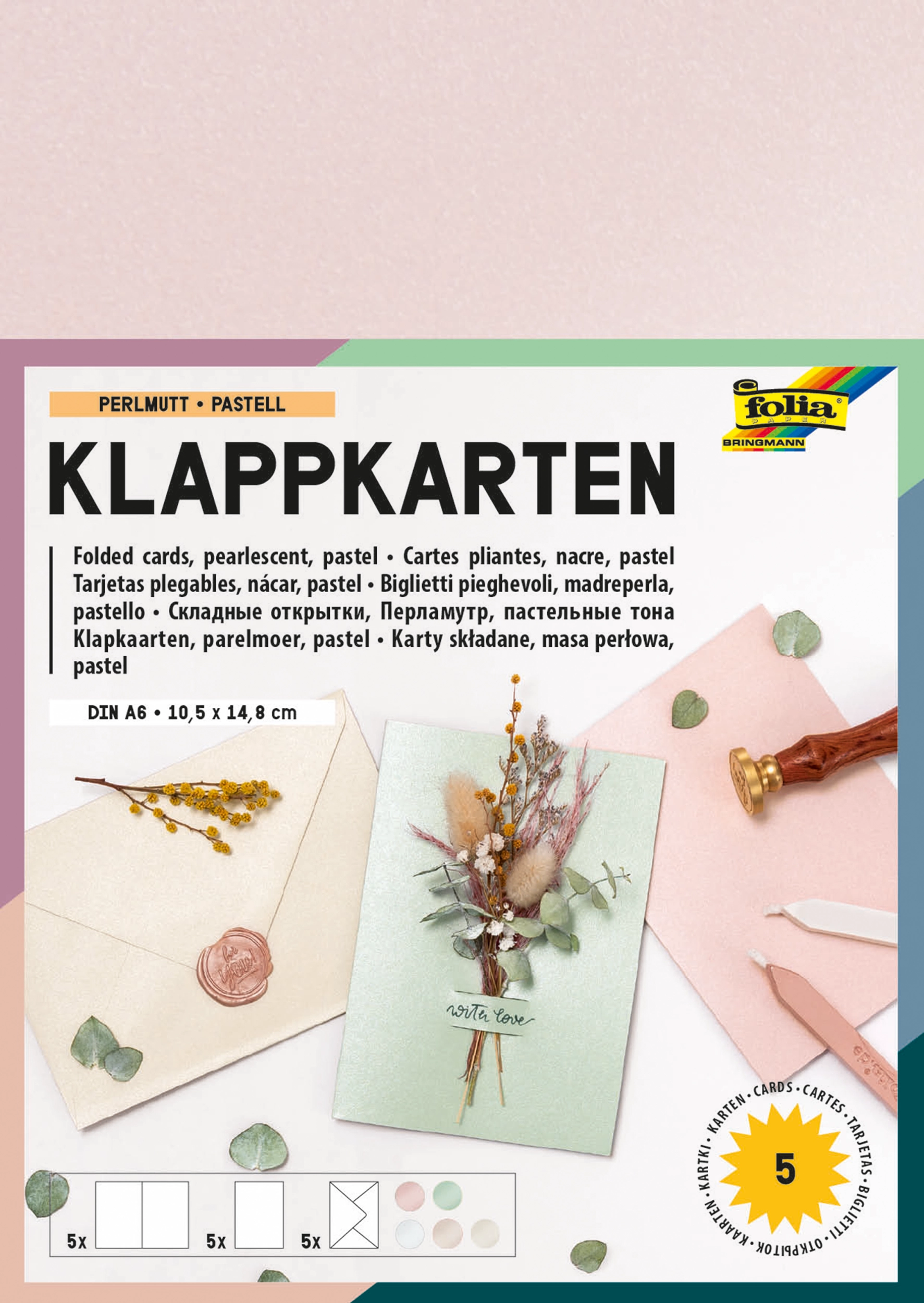 Klappkarten, Perlmutt, Pastell, 10,5 x 15,0 cm, 120 g/m², 250 g/m²  , 5 Stück