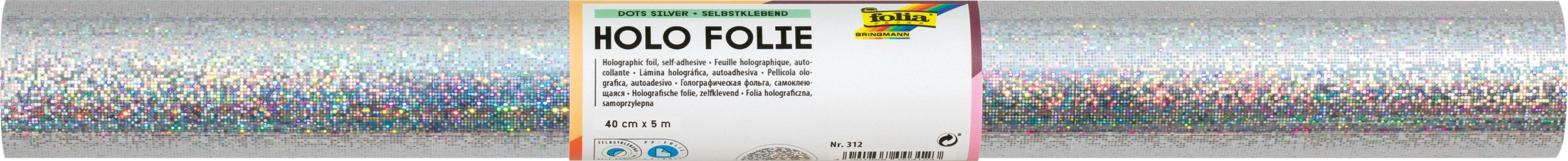 Holographische Folie, Sparkling Silber Holo, Selbstklebend, 40 cm x 5 m, 1 Rolle