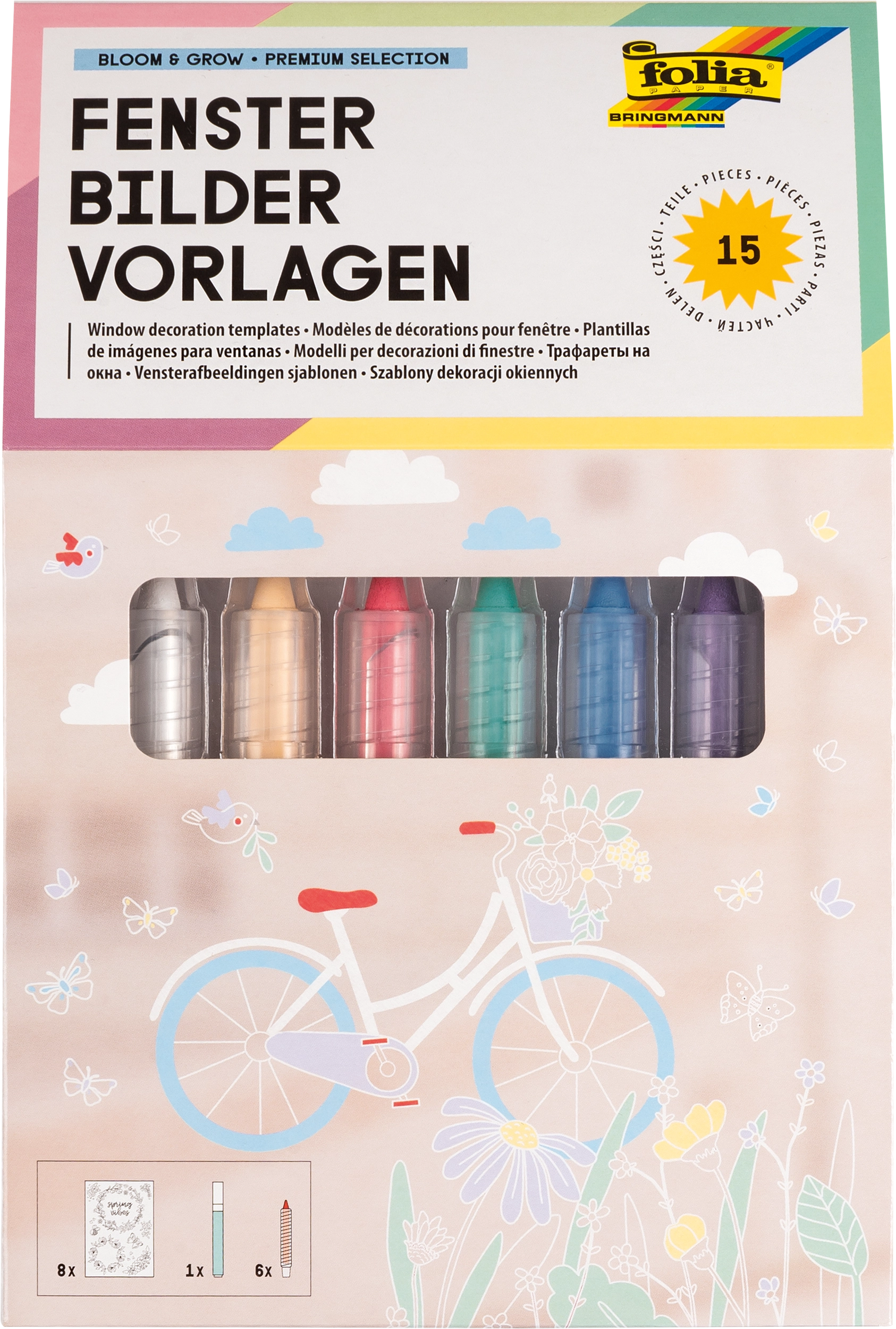 Fensterbilder Vorlagen, Bloom & Grow, Premium Edition, 52 x 73 cm, 15 Teile