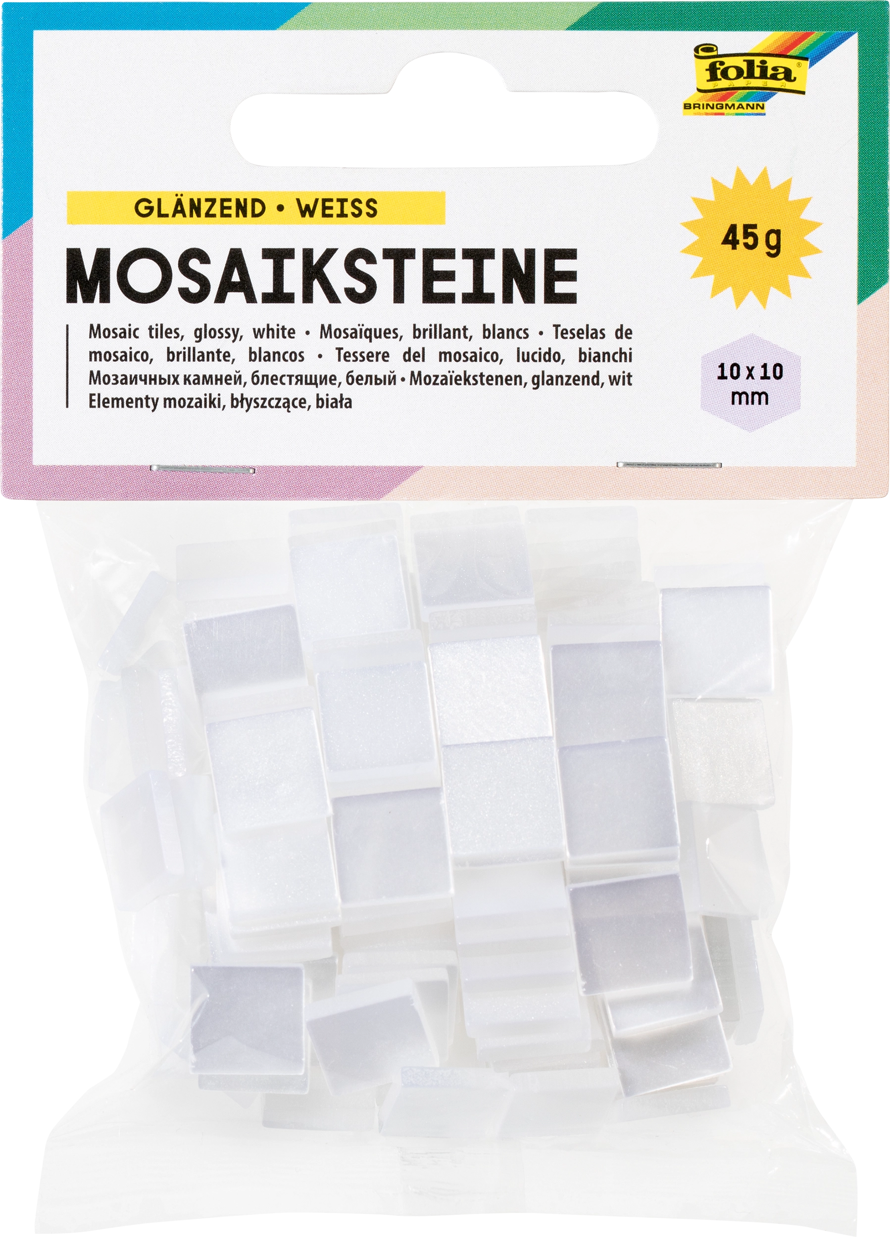Resin-Mosaiksteine, Ton in Ton, Weiß, 10 x 10 mm, 190 Stück
