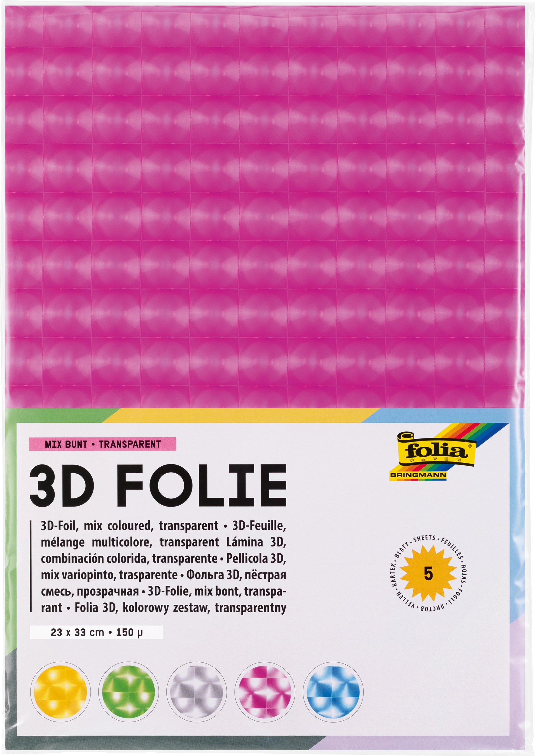 3D-Foil, Coloured Mix, Transparent, 23 x 33 cm, 5 sheets