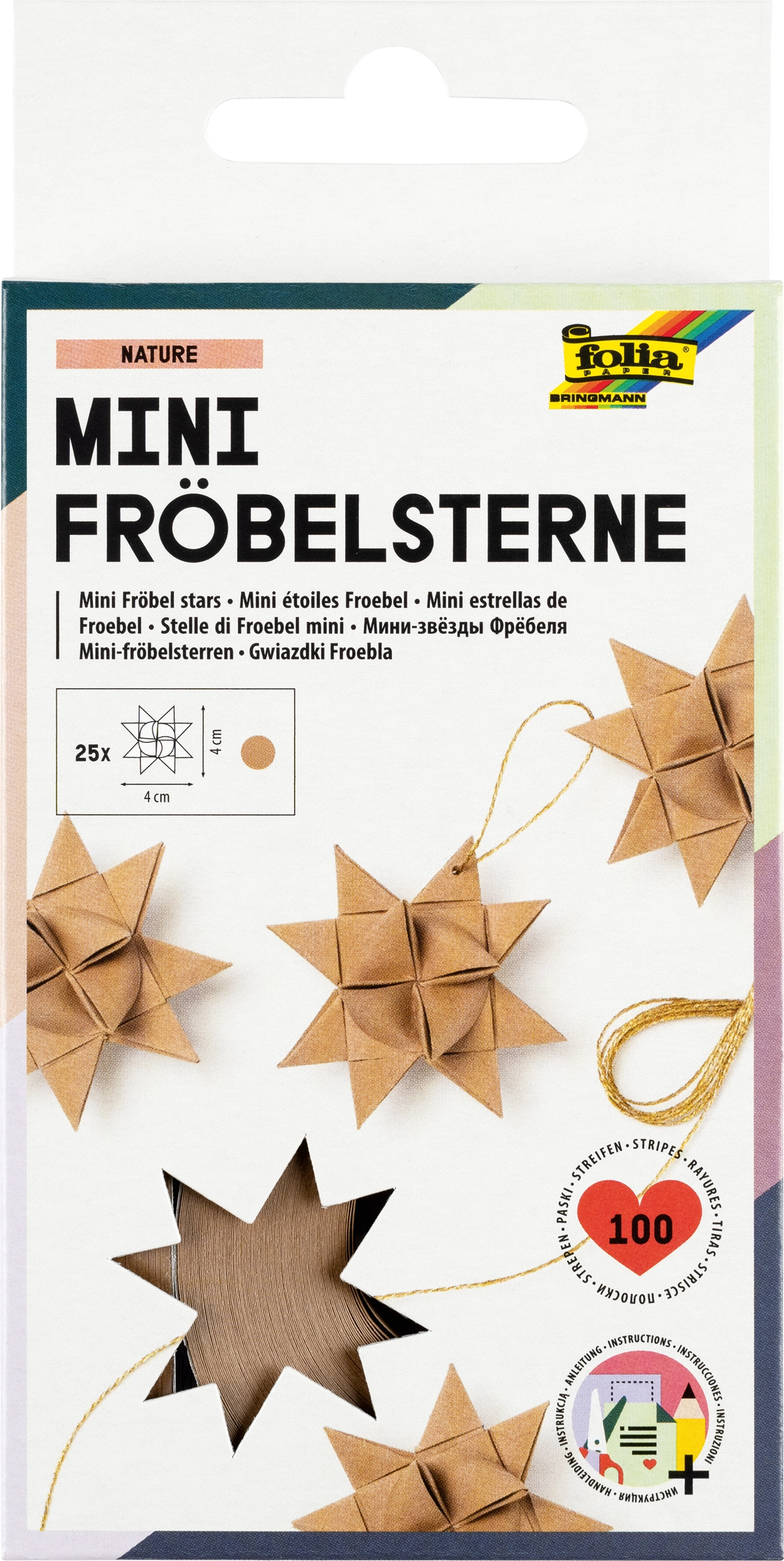 Mini Fröbel Stars, Nature, 130 g/m², 100 strips