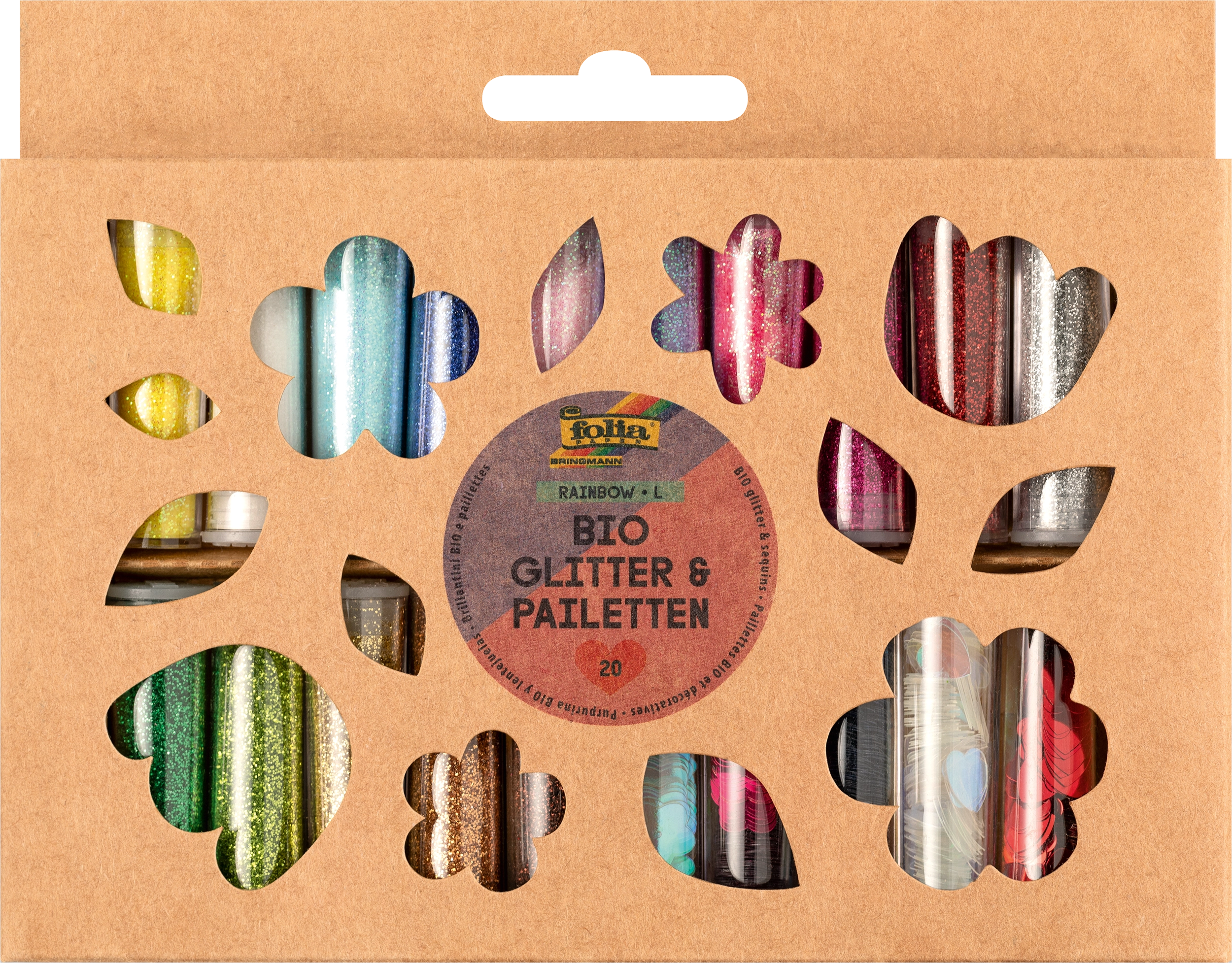 BIO Glitter & Pailletten Set, Regenbogen, L, 20 Dosen