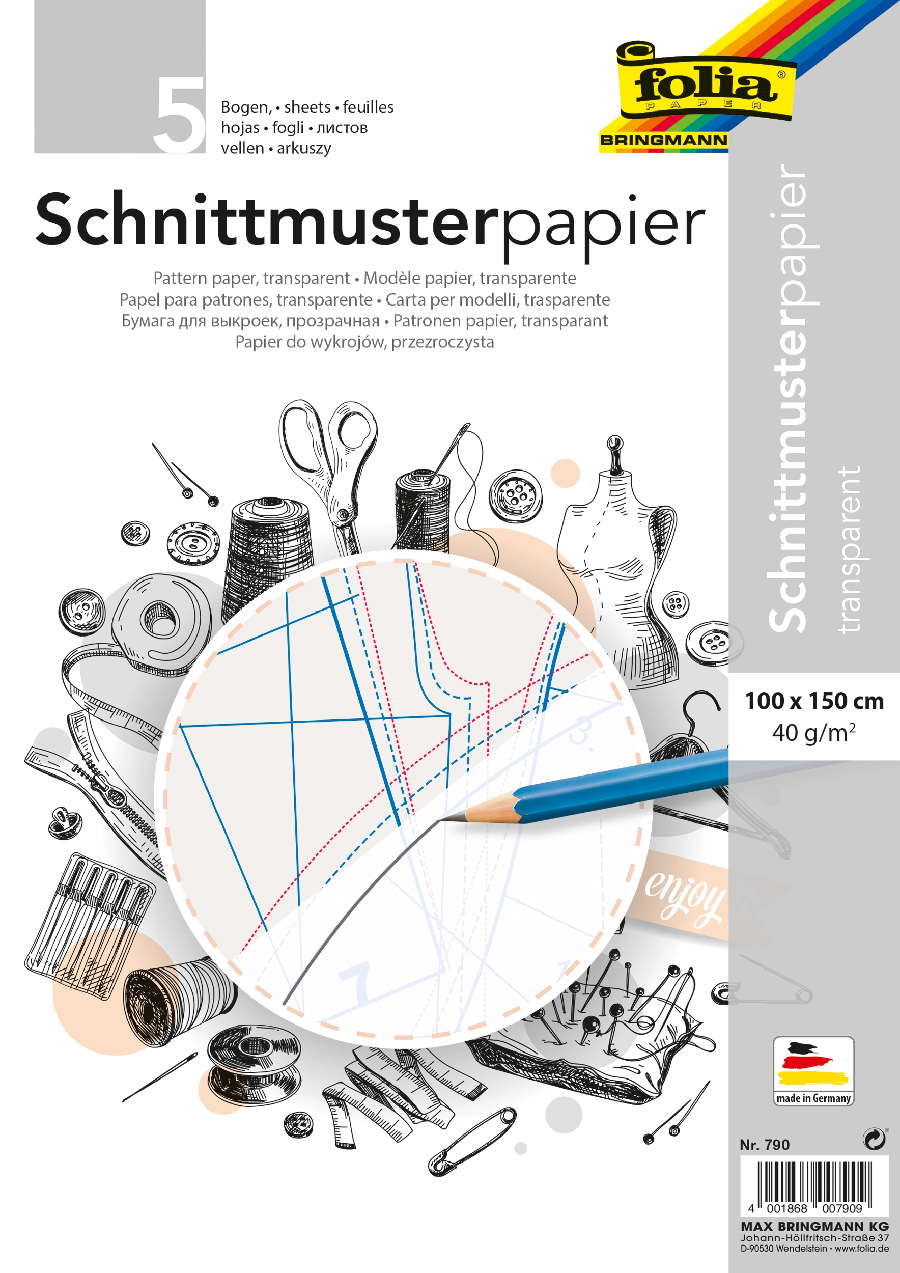 Schnittmusterpapier, Weiß, Transparent, 5 Blatt