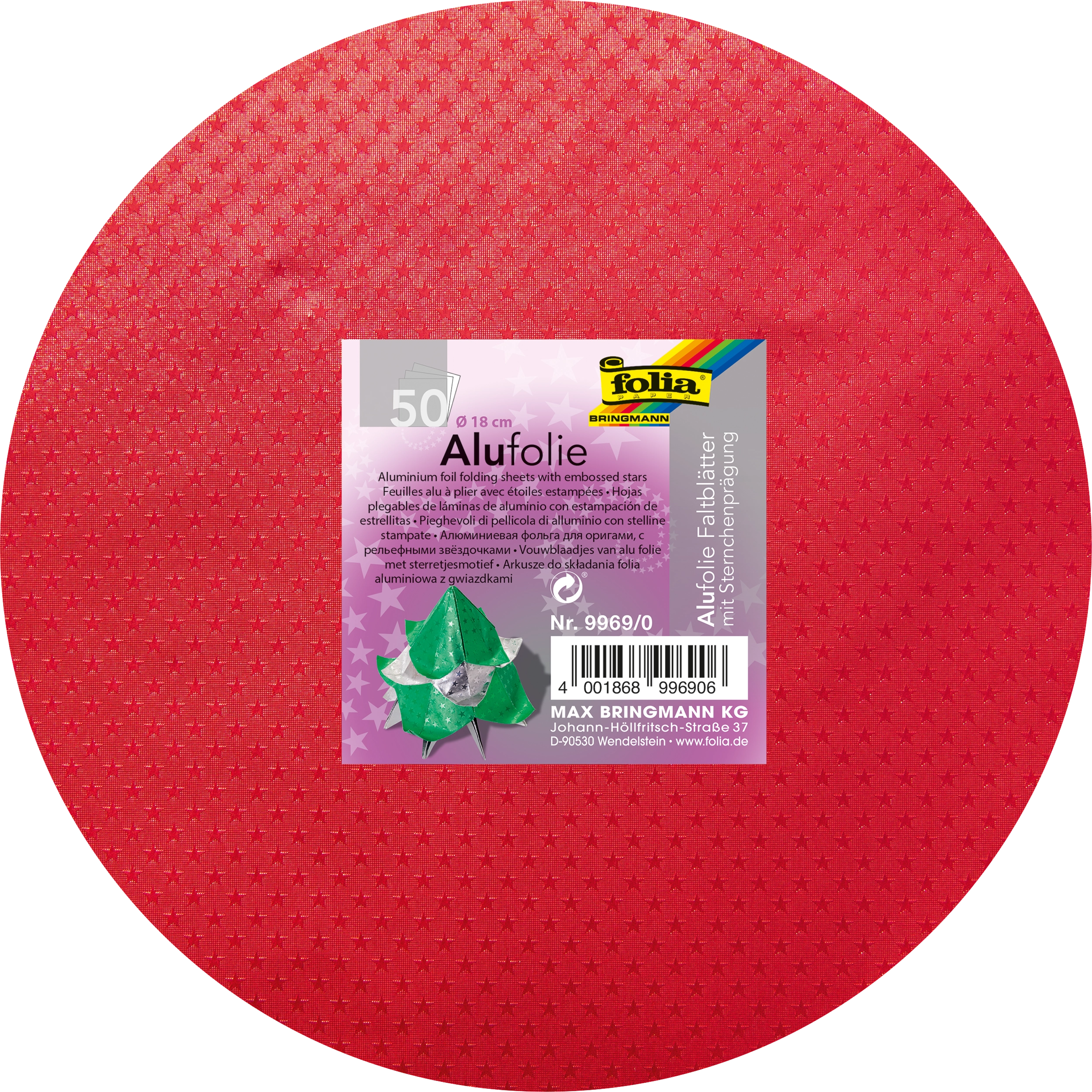 Origami Alufolie, Basic Mix, Rund, mit Sternchen, 50 Blatt, 1 Pack