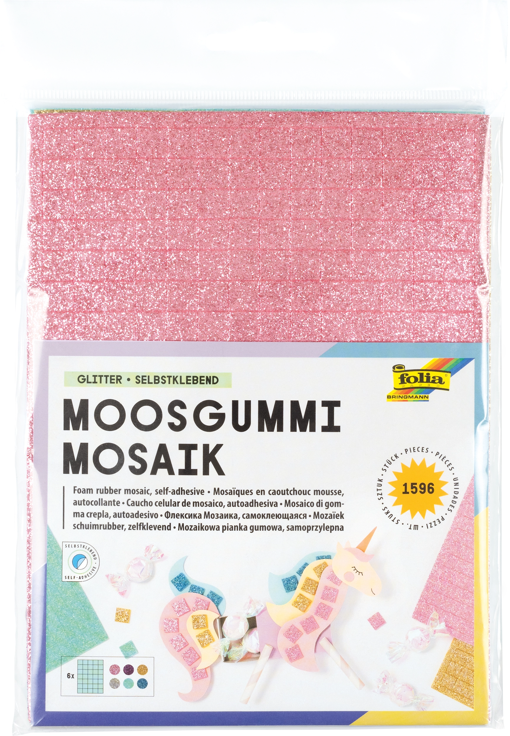 Foam Rubber Mosaic, Glitter, Self-Adhesive, 1 x 1 cm, 1.596 pieces