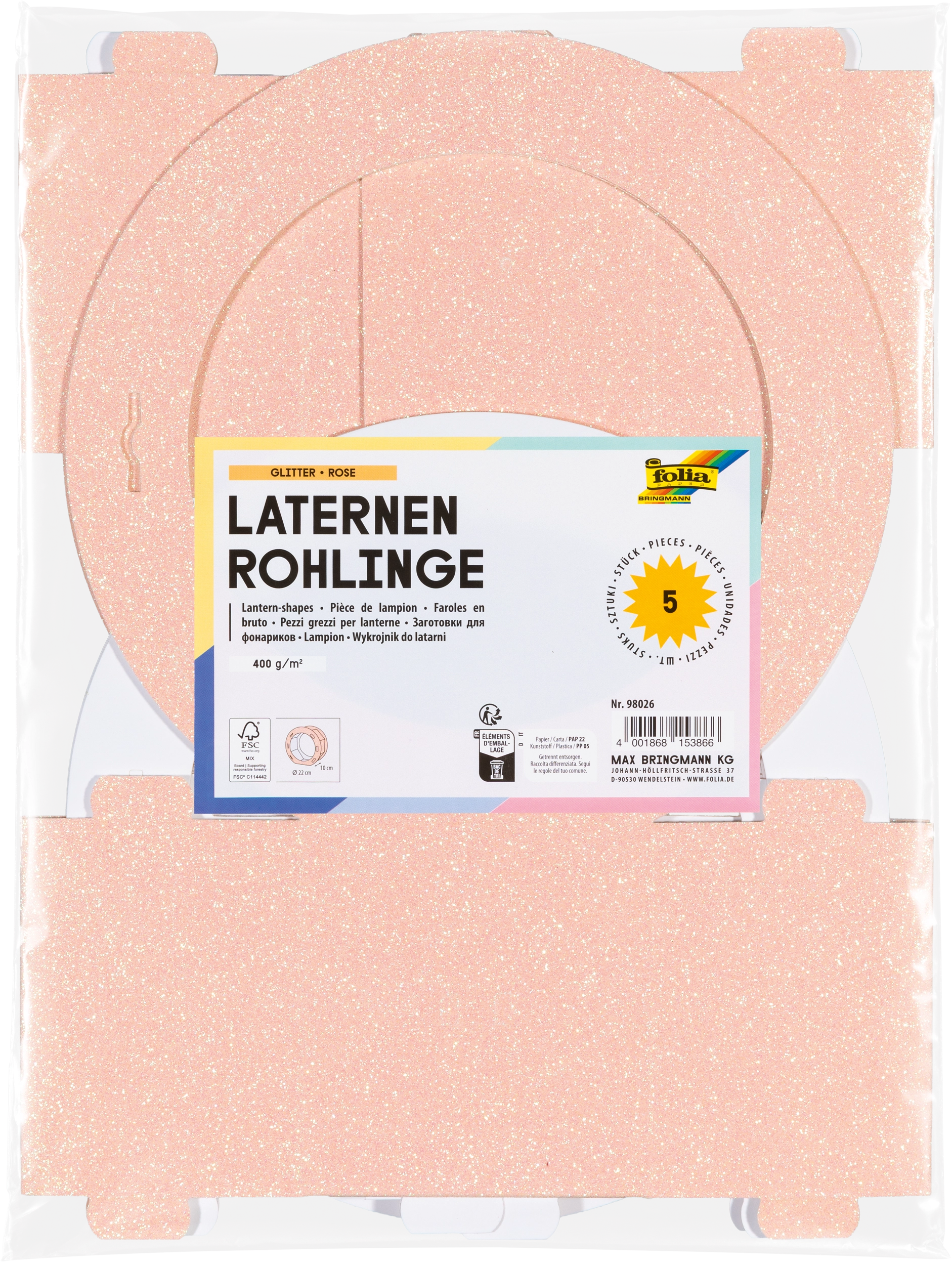 Lantern Blanks, Glitter, Rose, 400 g/m², 1 piece