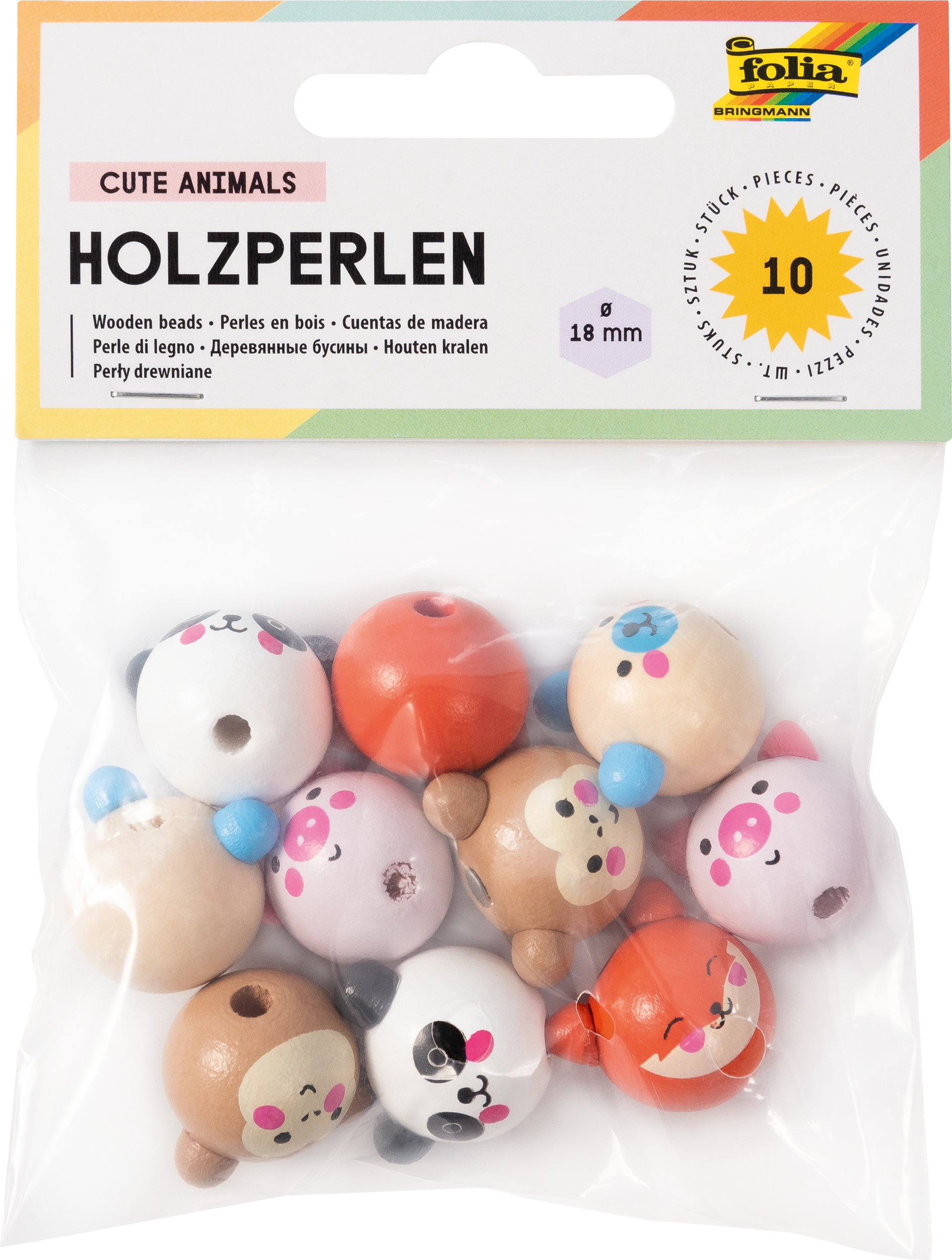 Holzperlen, Cute Animals, 10 Stück