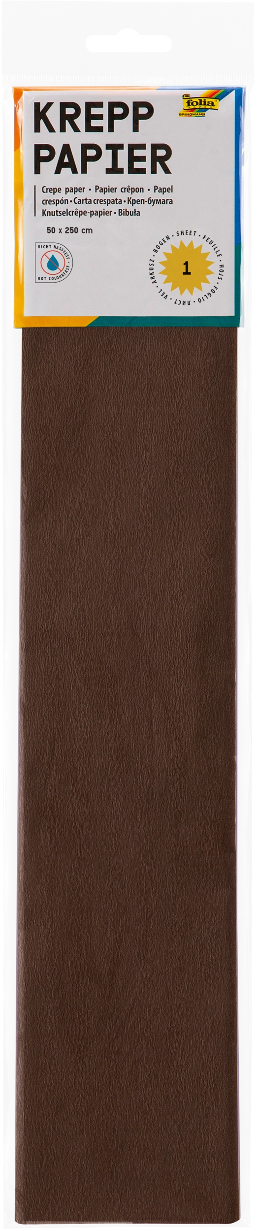 Crepe Paper, Chocolate Brown, 50 x 250 cm, 32 g/m², 10 folded sheets