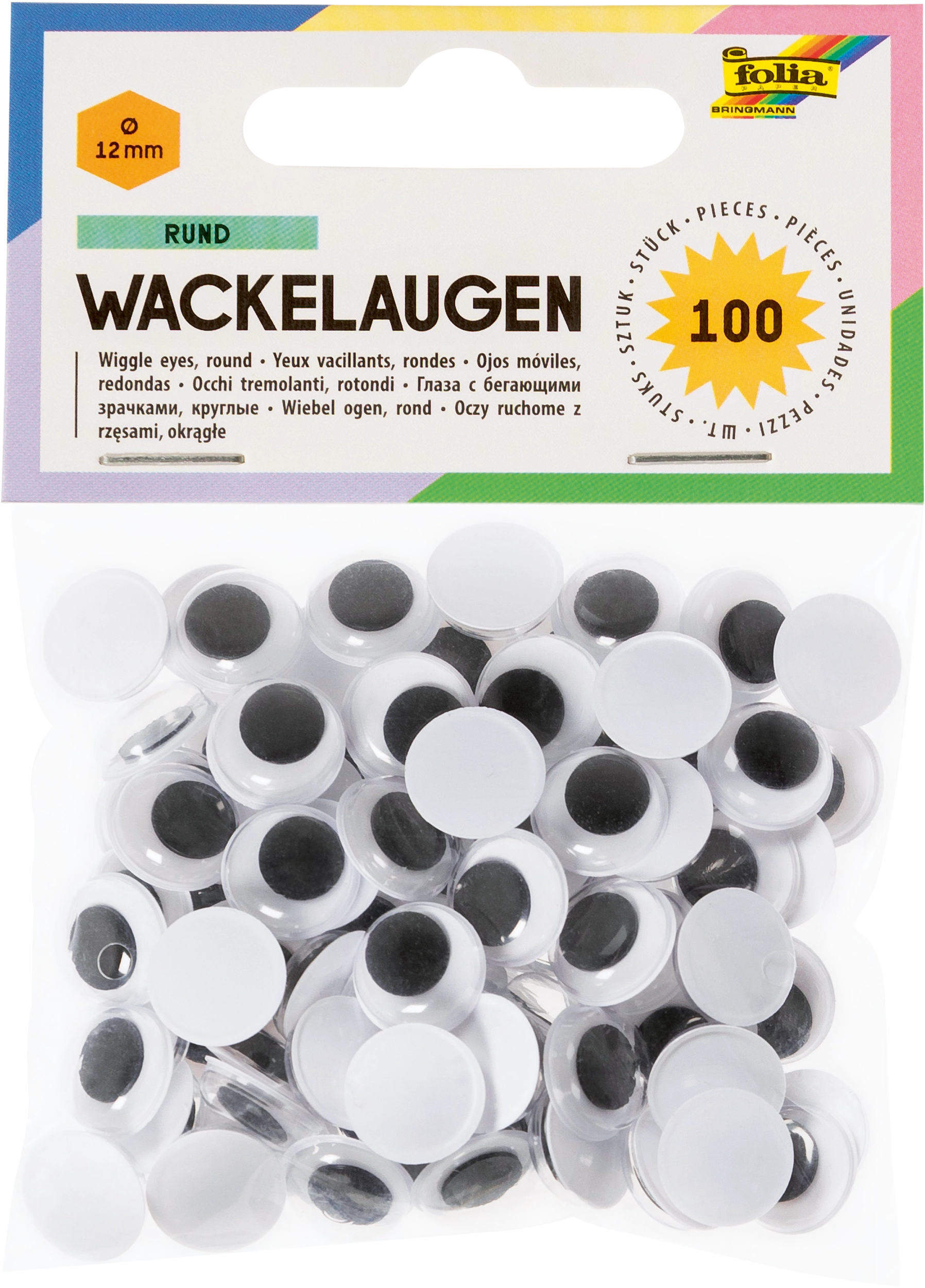 Wackelaugen, Rund, Ø 12 mm, 100 Stück