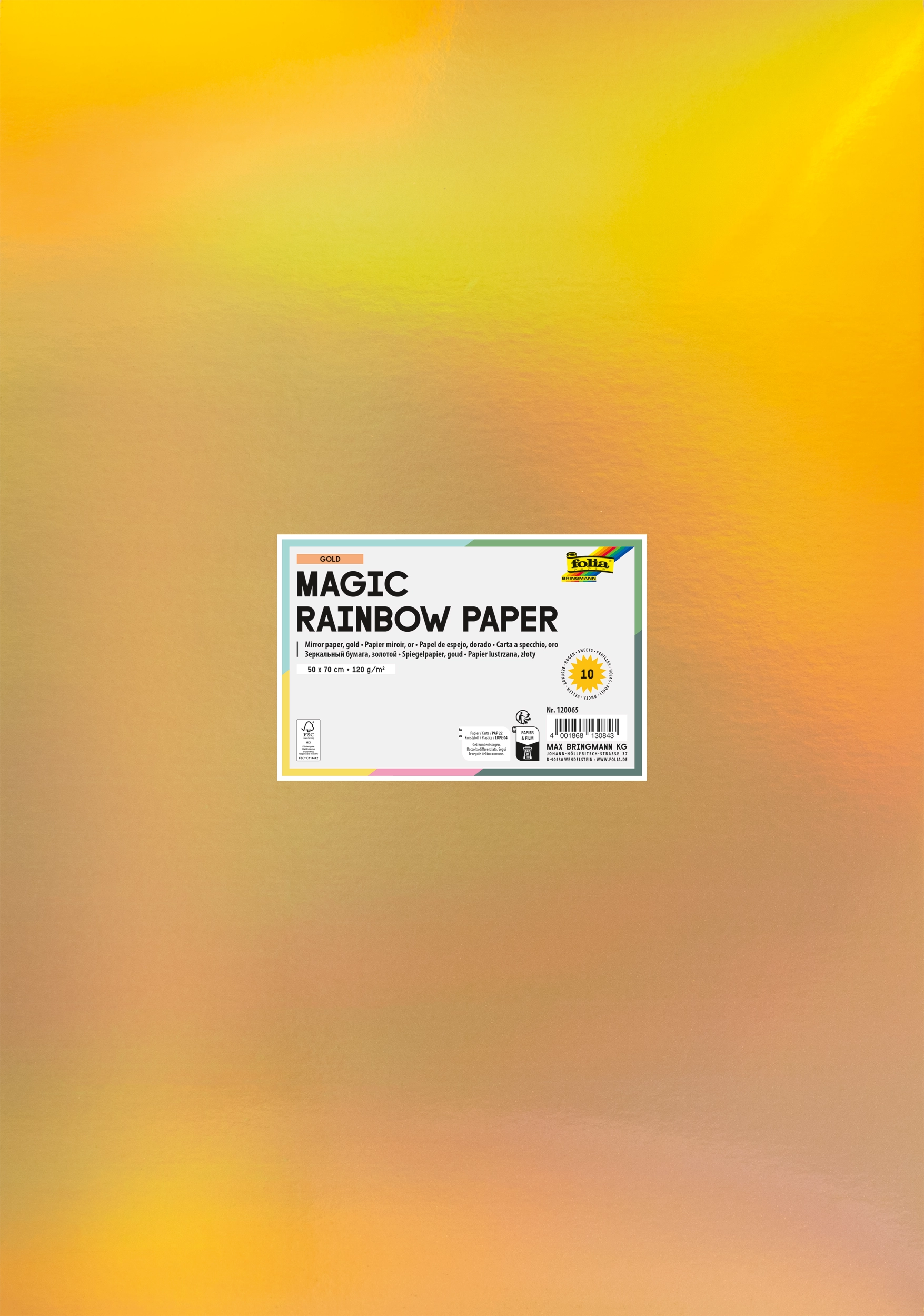 Magic Rainbow Paper, Gold, Iridescent, 50 x 70 cm, 120 g/m², 10 sheets
