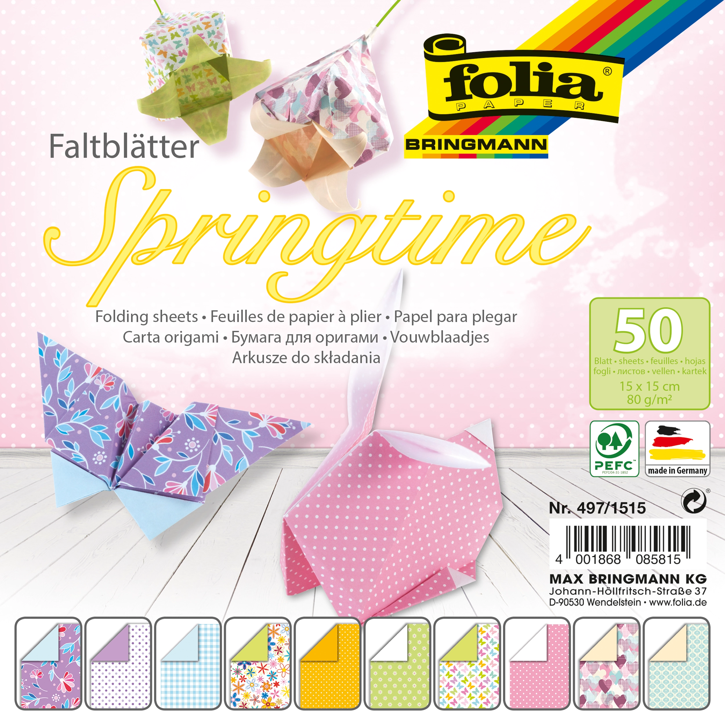 Origamipapier mit Motiv, Springtime, 15 x 15 cm, 80 g/m², 50 Blatt