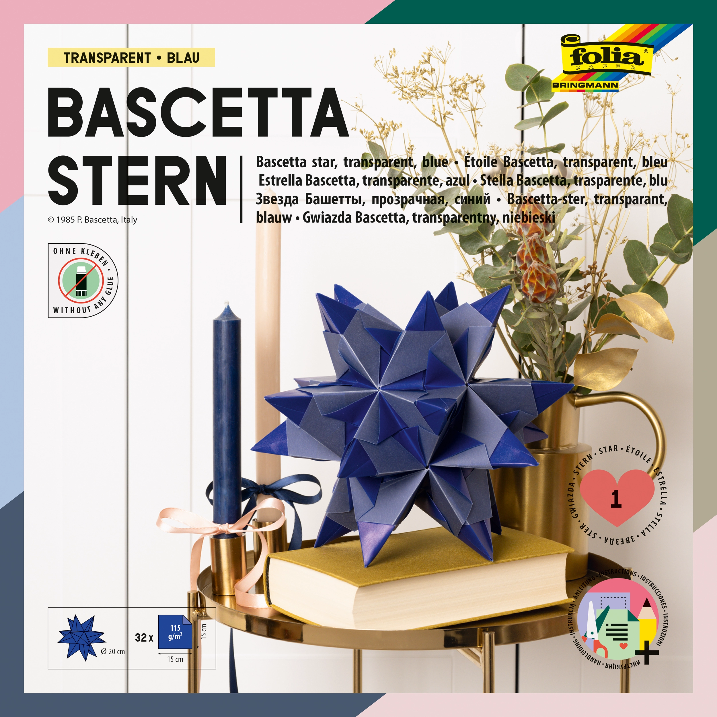 Bascetta Stern, Transparent, Blau, 15 x 15 cm, Ø 15 cm