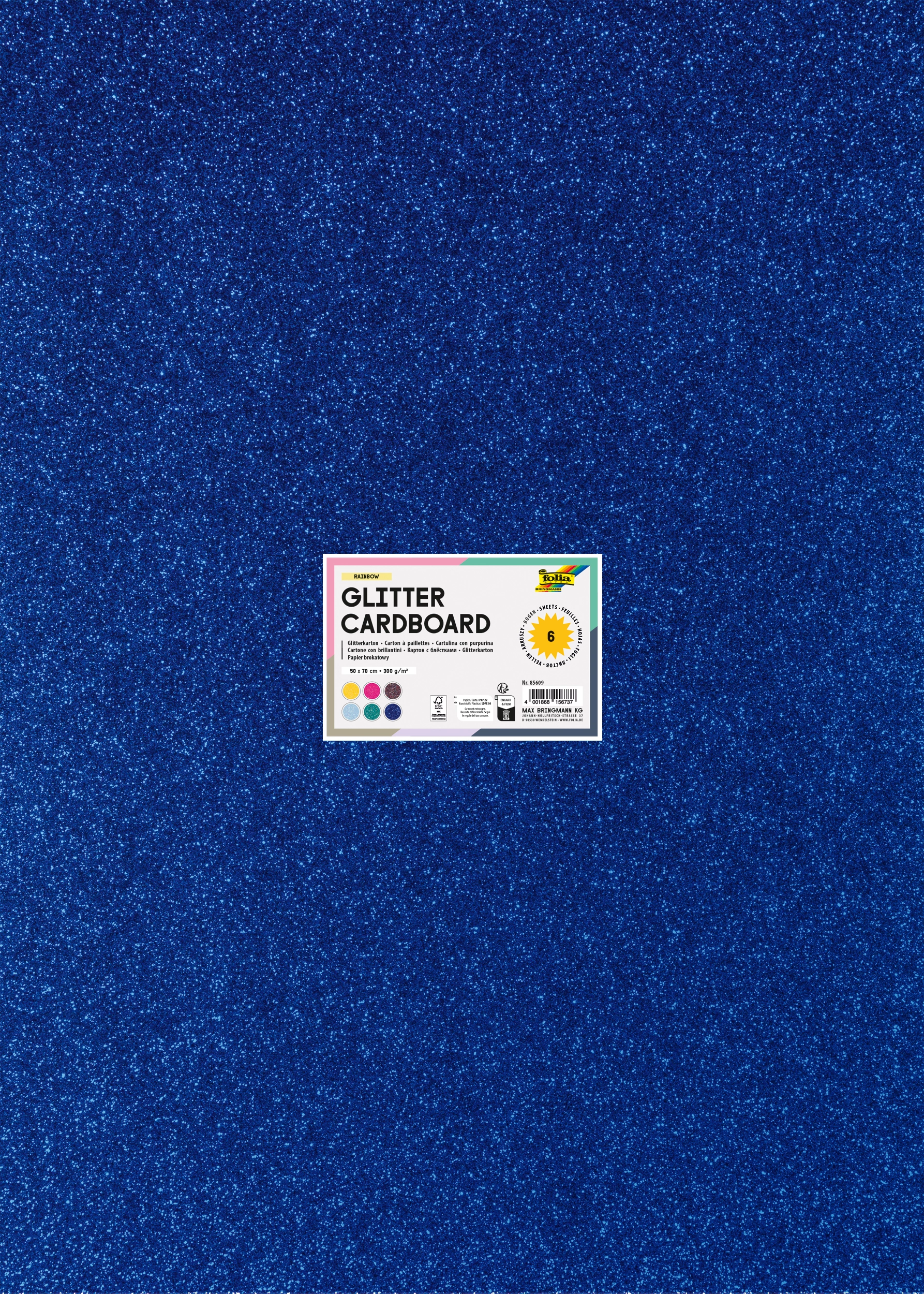 Glitter Cardboard, Rainbow, 50 x 70 cm, 300 g/m², 6 sheets