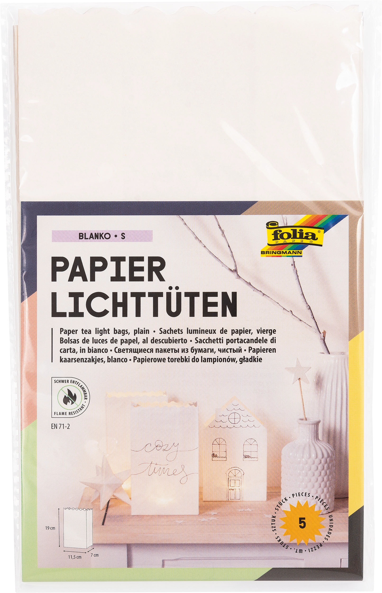Papier Lichttüten Sets, Blanko, S, 19,0 x 11,5 cm, 5 Stück