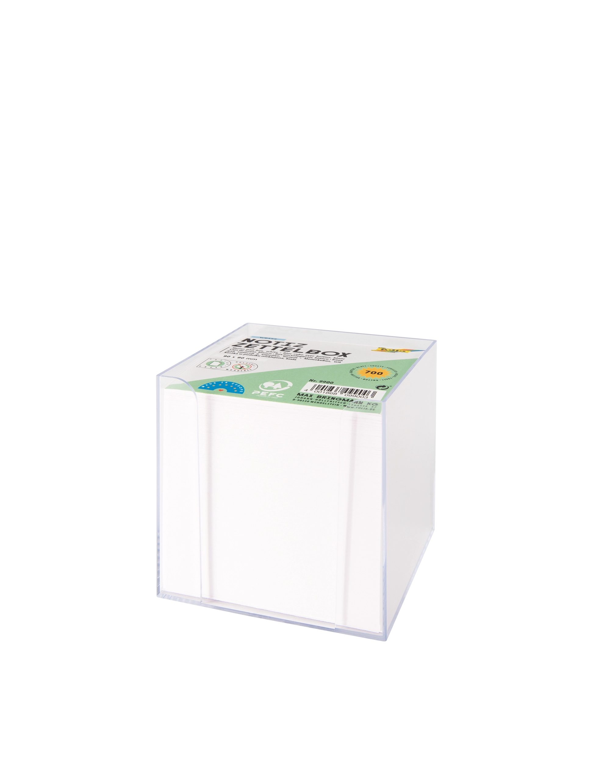 Notiz-Zettelbox, Weiß, 9 x 9 cm, > 700 Blatt