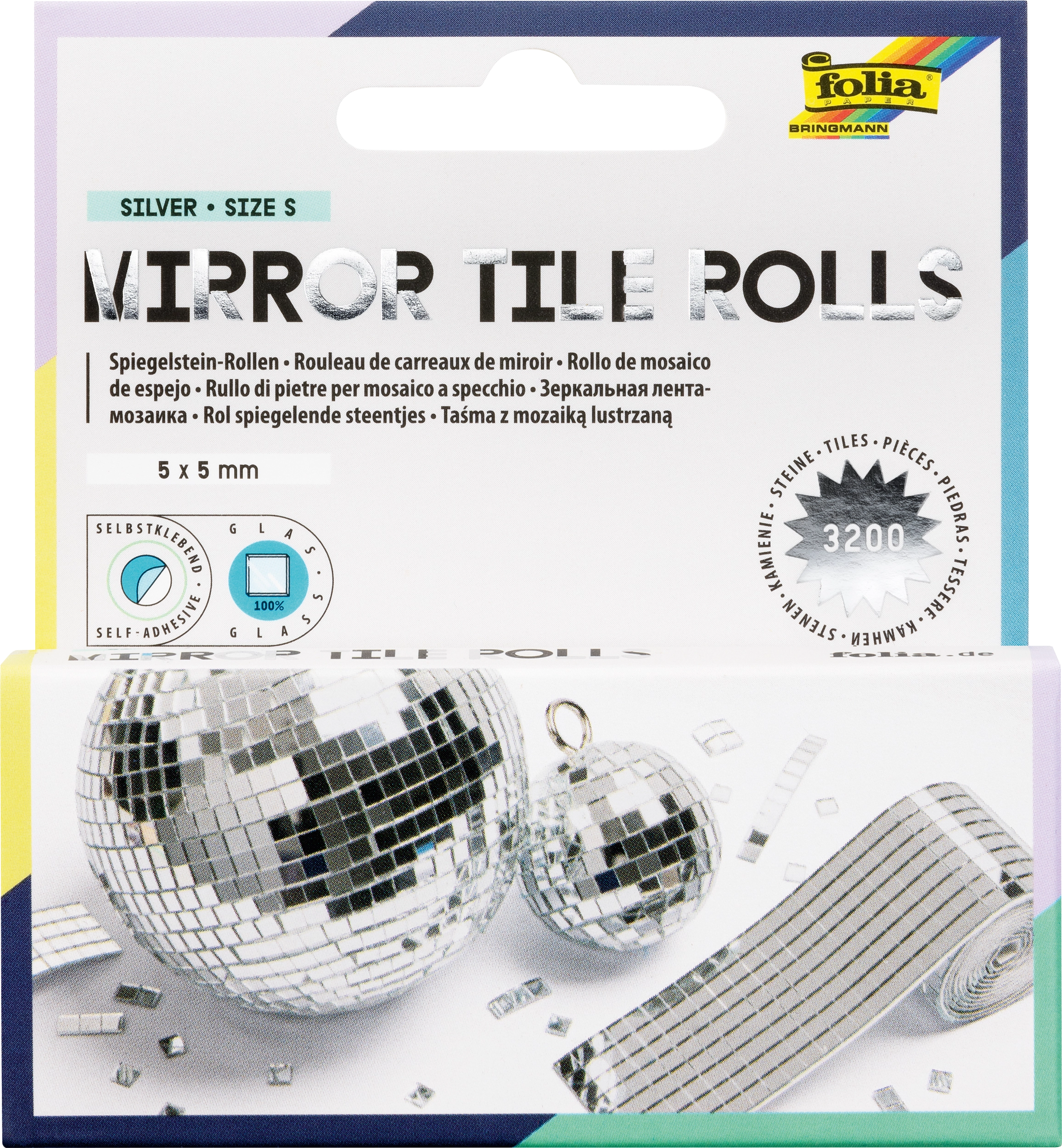 Mirror Tile Rolls, Silber, Größe S, 5 x 5 mm, 3.200 Stück