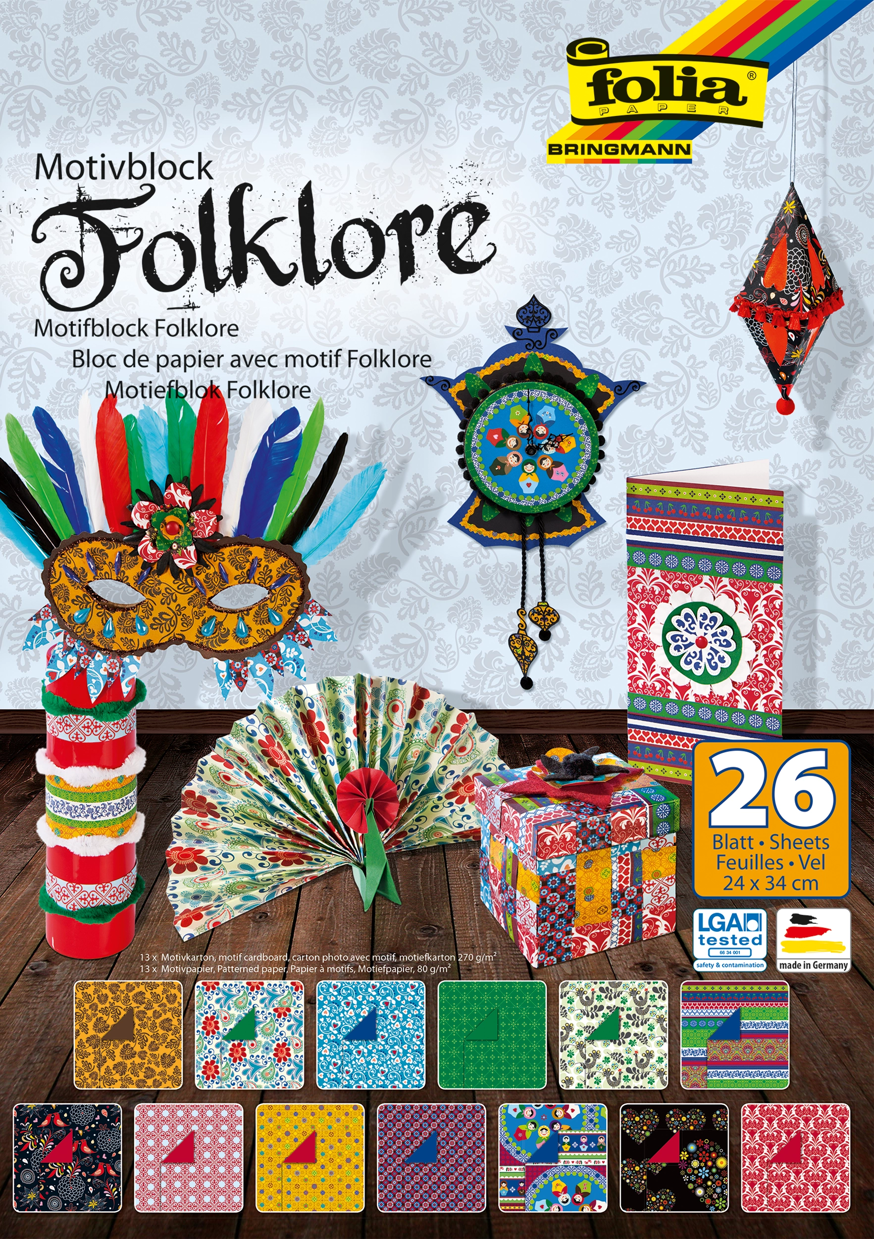 Motif Pad, Folklore, 24 x 34 cm, 80 g/m², 270 g/m², 26 sheets