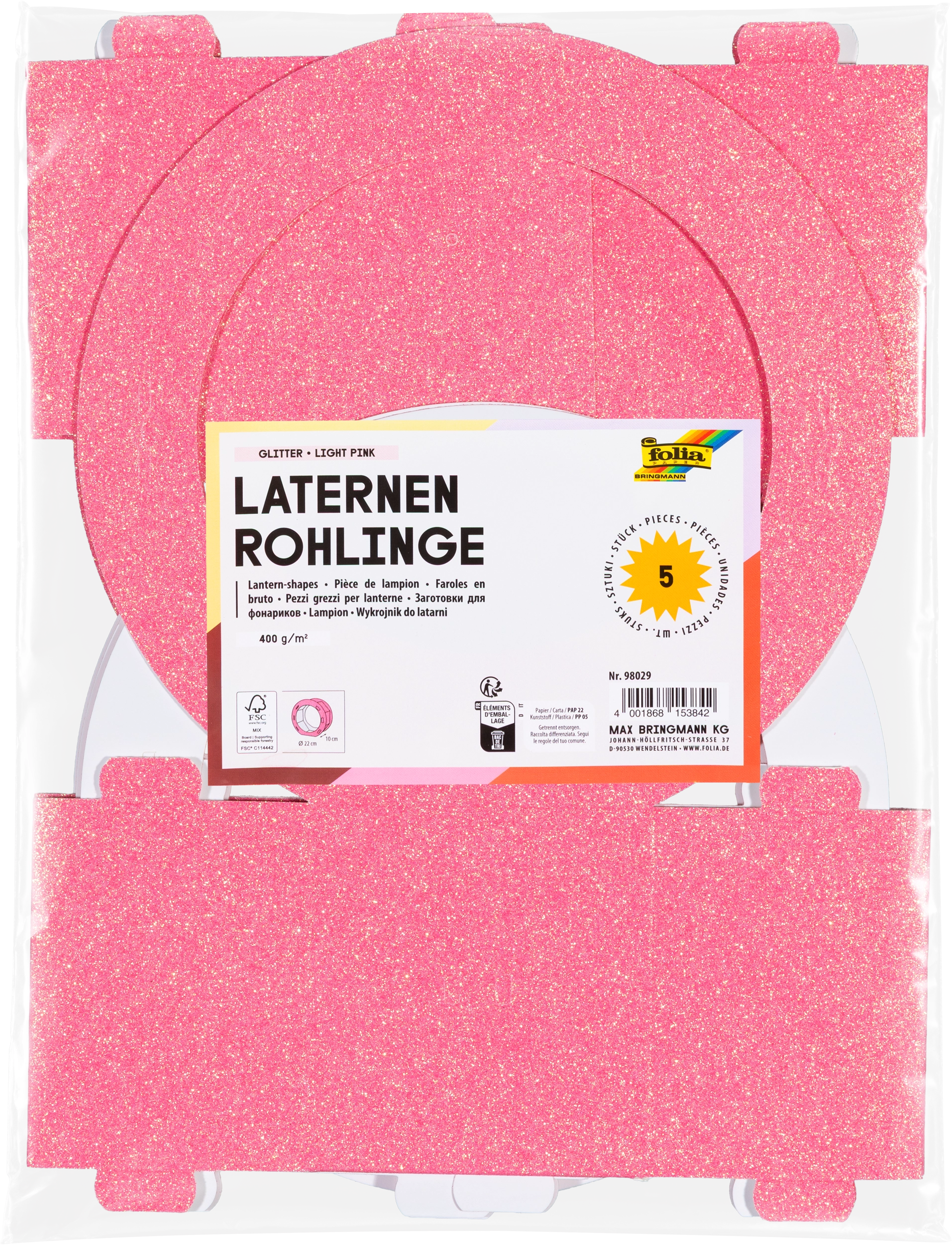Lantern Blanks, Glitter, Light Pink, 400 g/m², 1 piece