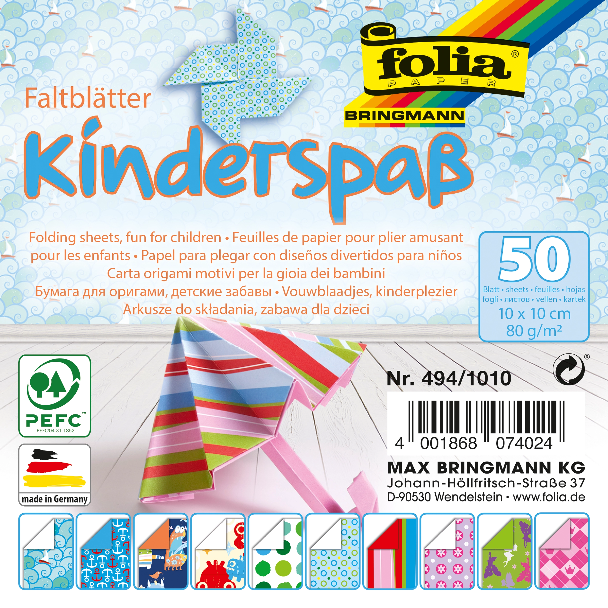 Origamipapier mit Motiv, Kinderspaß, 10 x 10 cm, 80 g/m², 50 Blatt