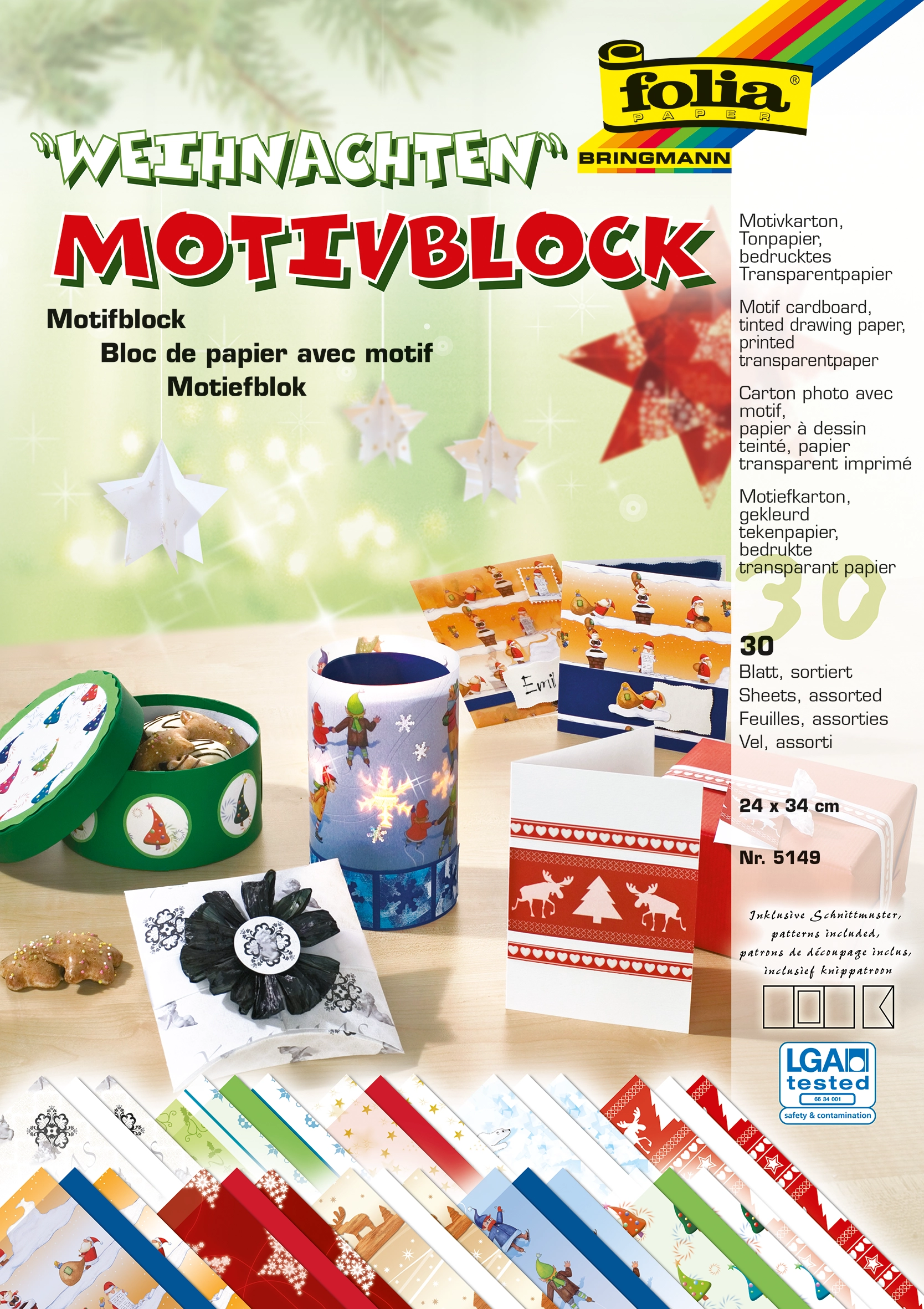 Motif Pad, Christmas II, 24 x 34 cm, 270 g/m², 130 g/m², 115 g/m², 30 sheets