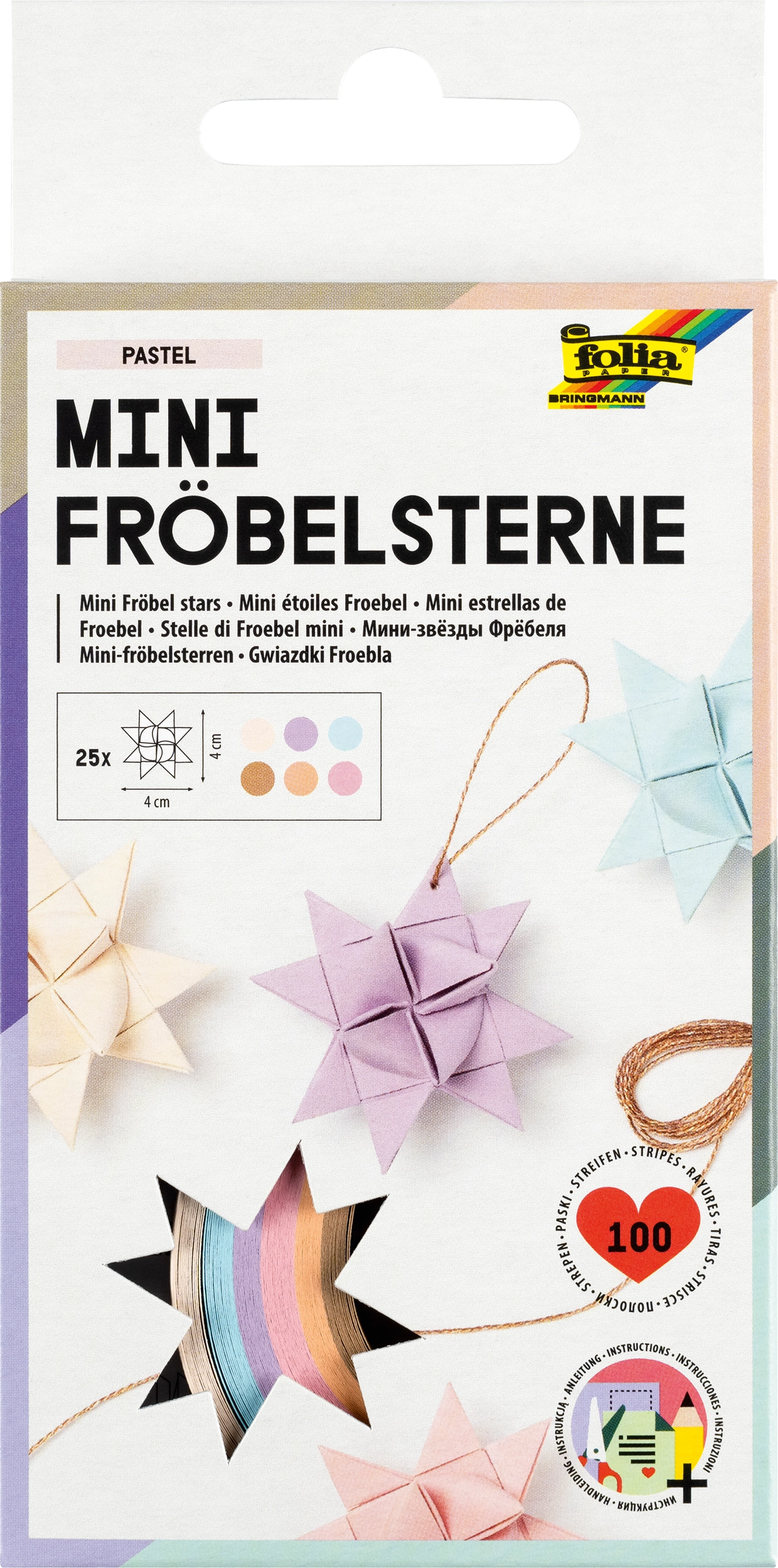 Mini Fröbel Stars, Pastel, 130 g/m², 100 strips