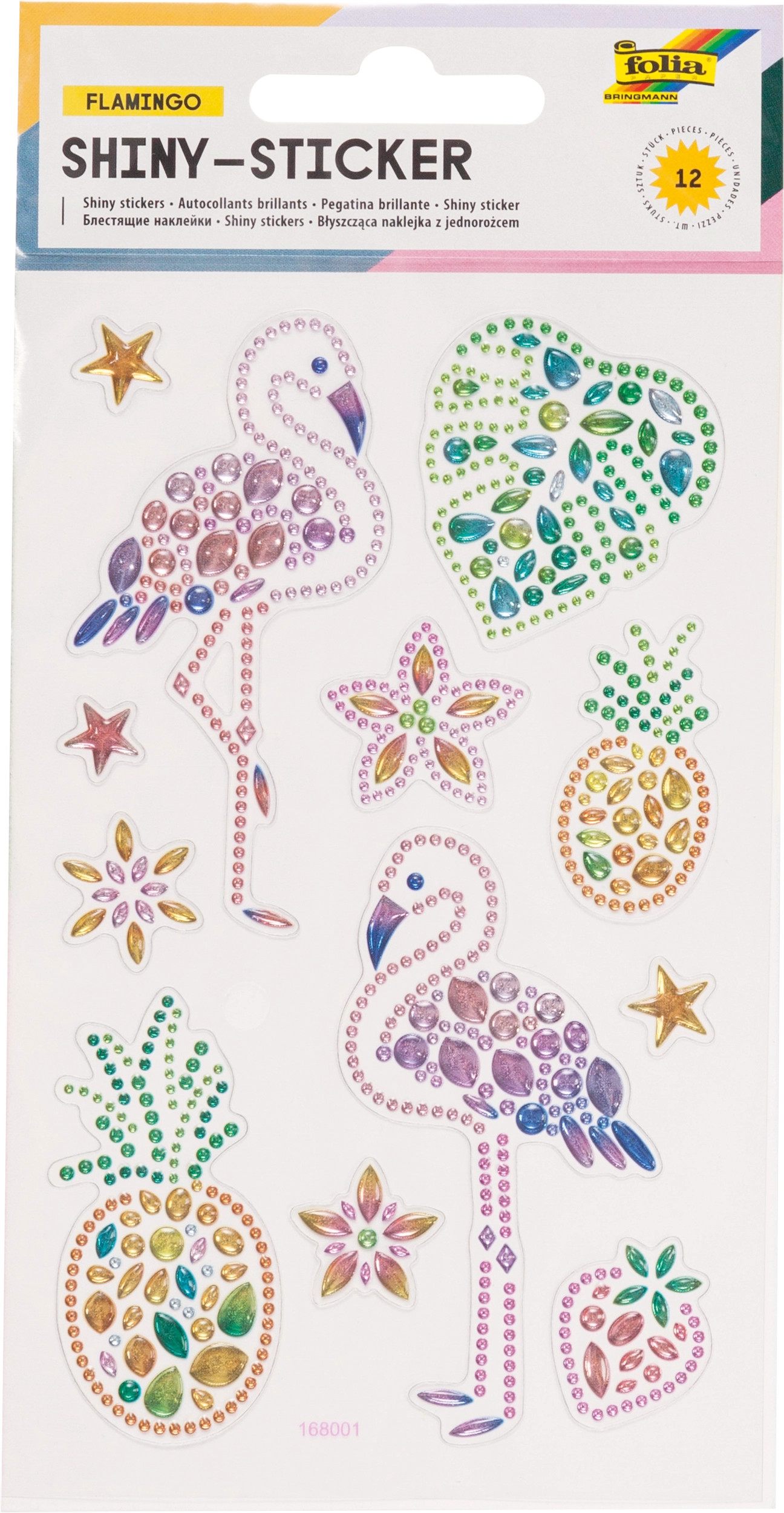 Shiny-Sticker, Flamingo, 12 Sticker, 1 Blatt