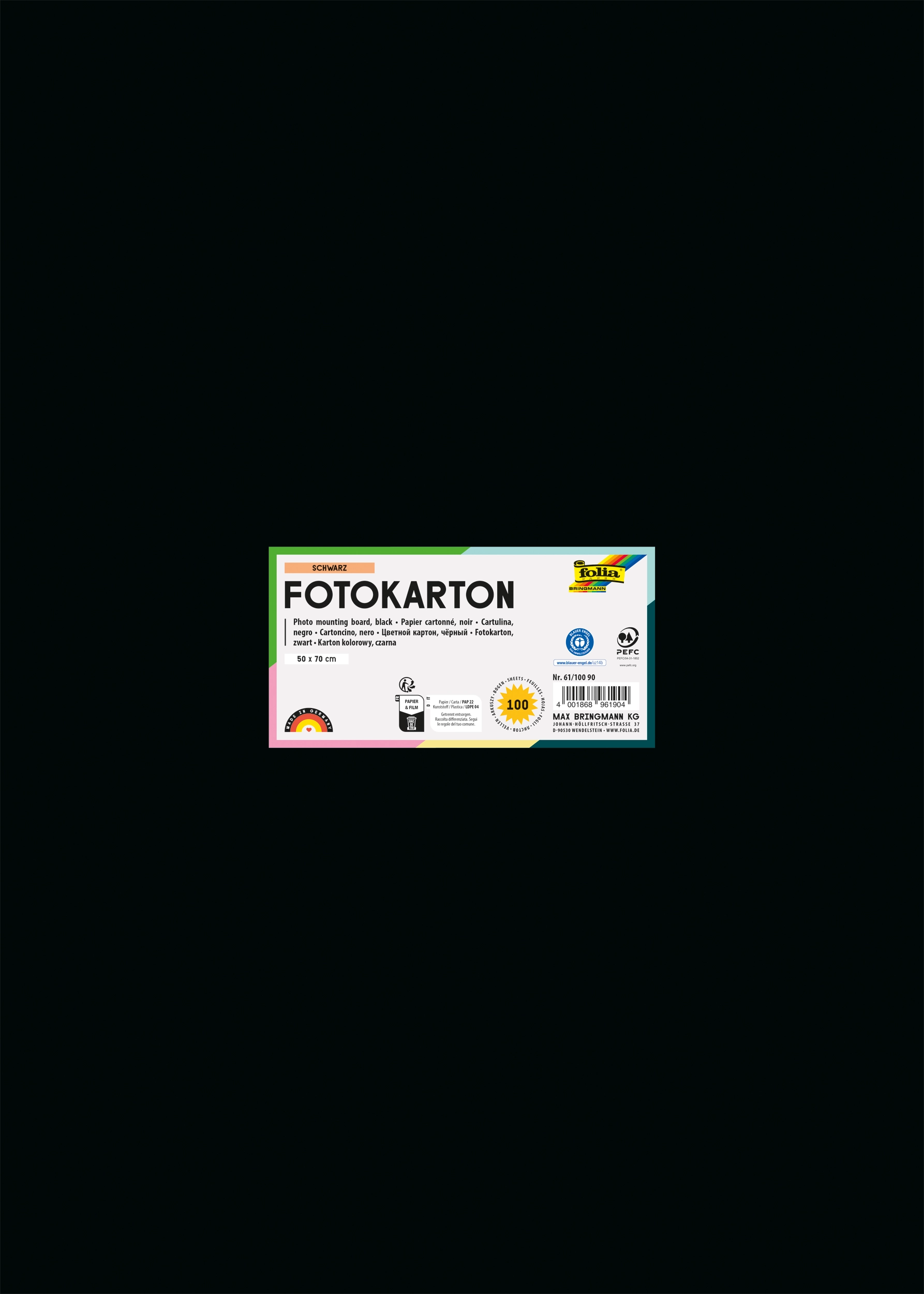 Photo Mounting Board, Black, 50 x 70 cm, 300 g/m², 100 sheets