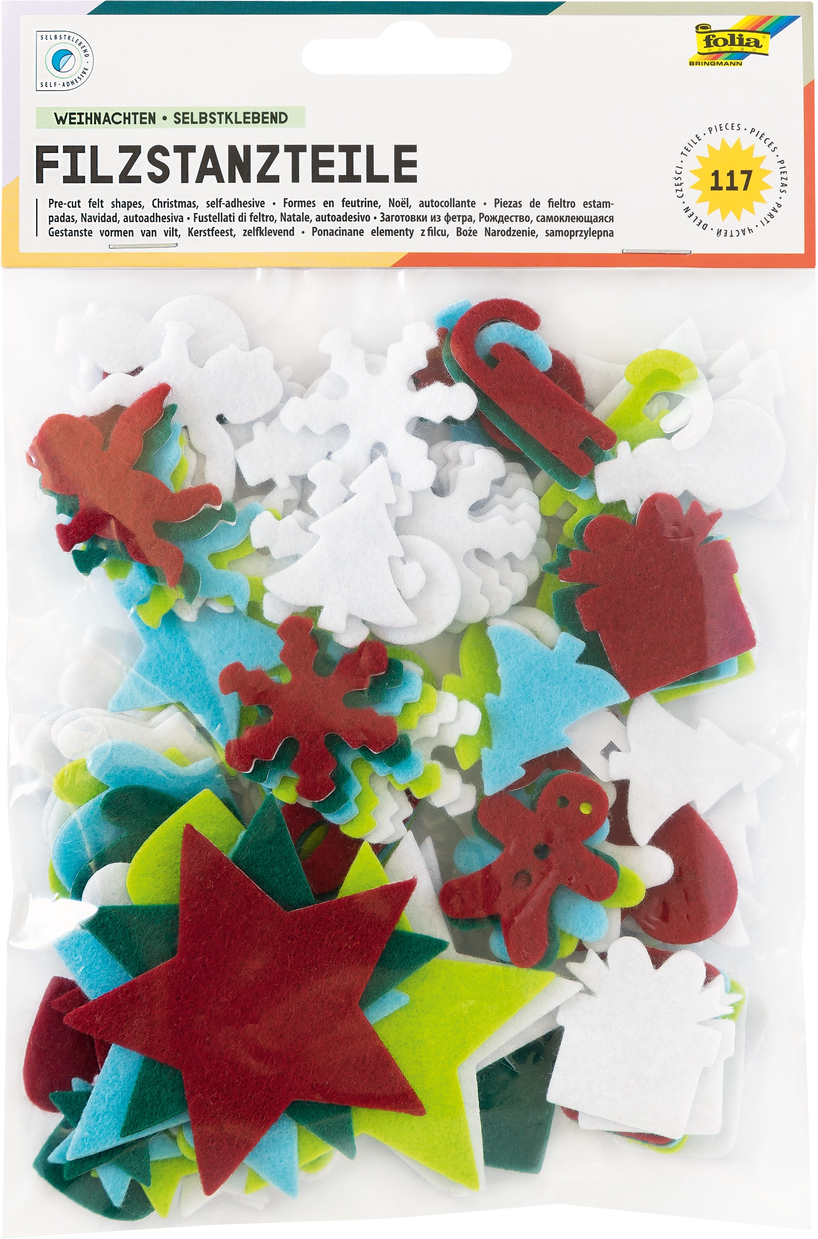 Felt Cut-Outs, Christmas, Self-adhesive, 1,5 - 7,0 cm high, 117 parts