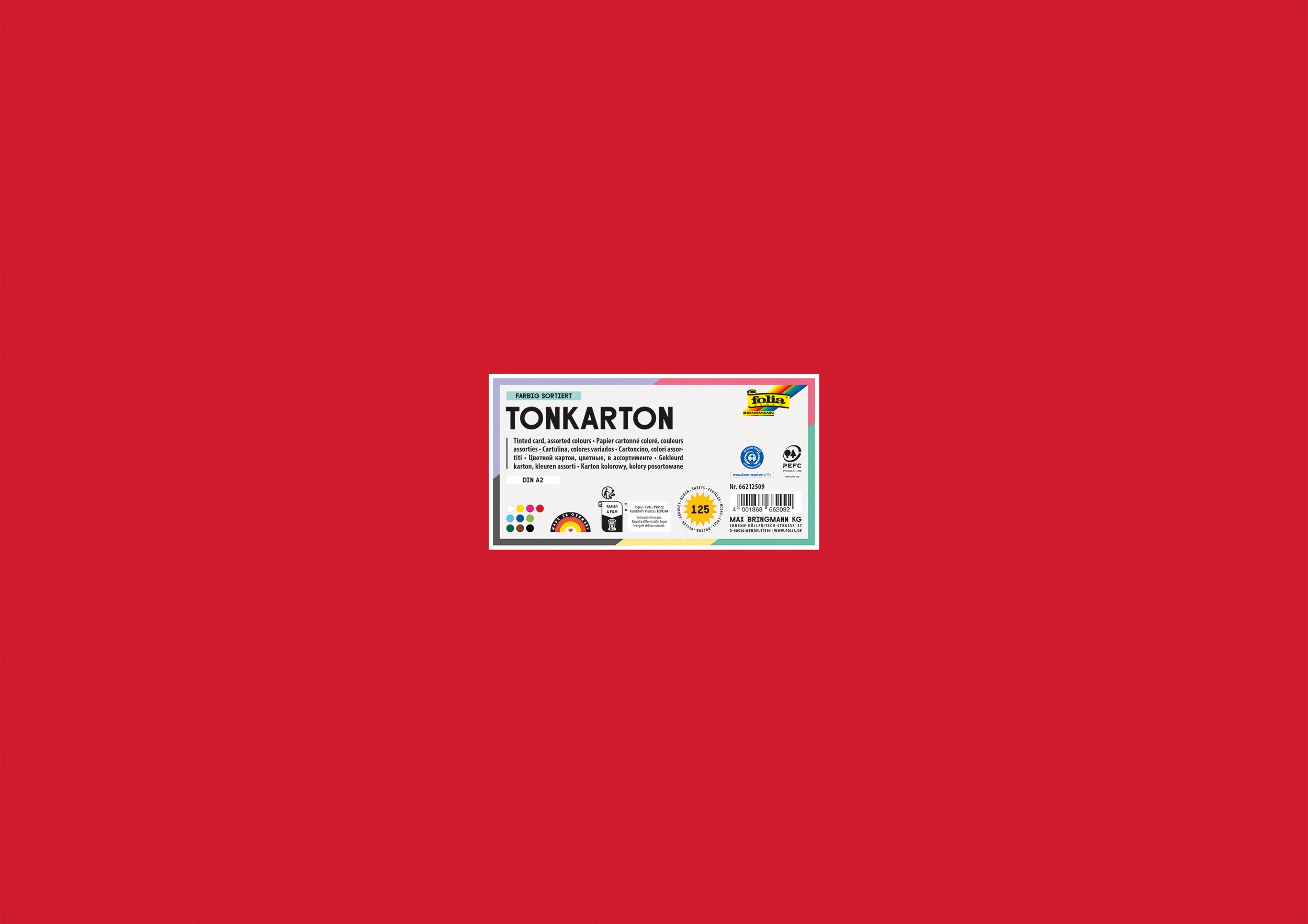 Tonkarton, Basic, 10 Farben, DIN A2, 160g/m², 125 Blatt