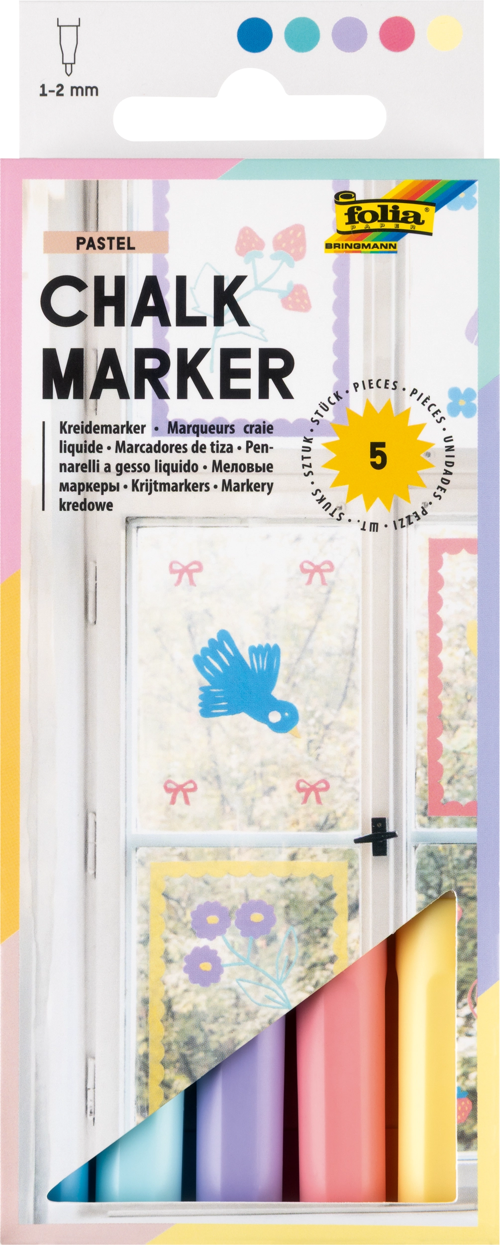 Chalkmarker, Pastel, 5 pieces