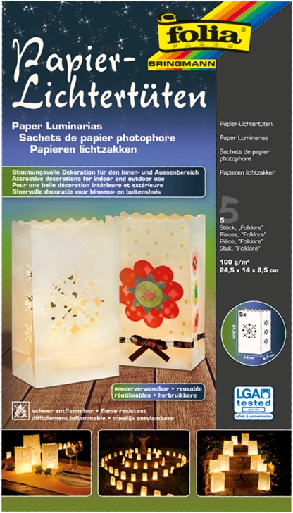 Papier Lichttüten Sets, Folklore, 24,5 x 14,0 cm, 5 Stück