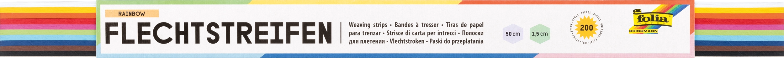 Flechtstreifen , Rainbow, 50 x 1,5 cm, 130 g/m², 200 Streifen