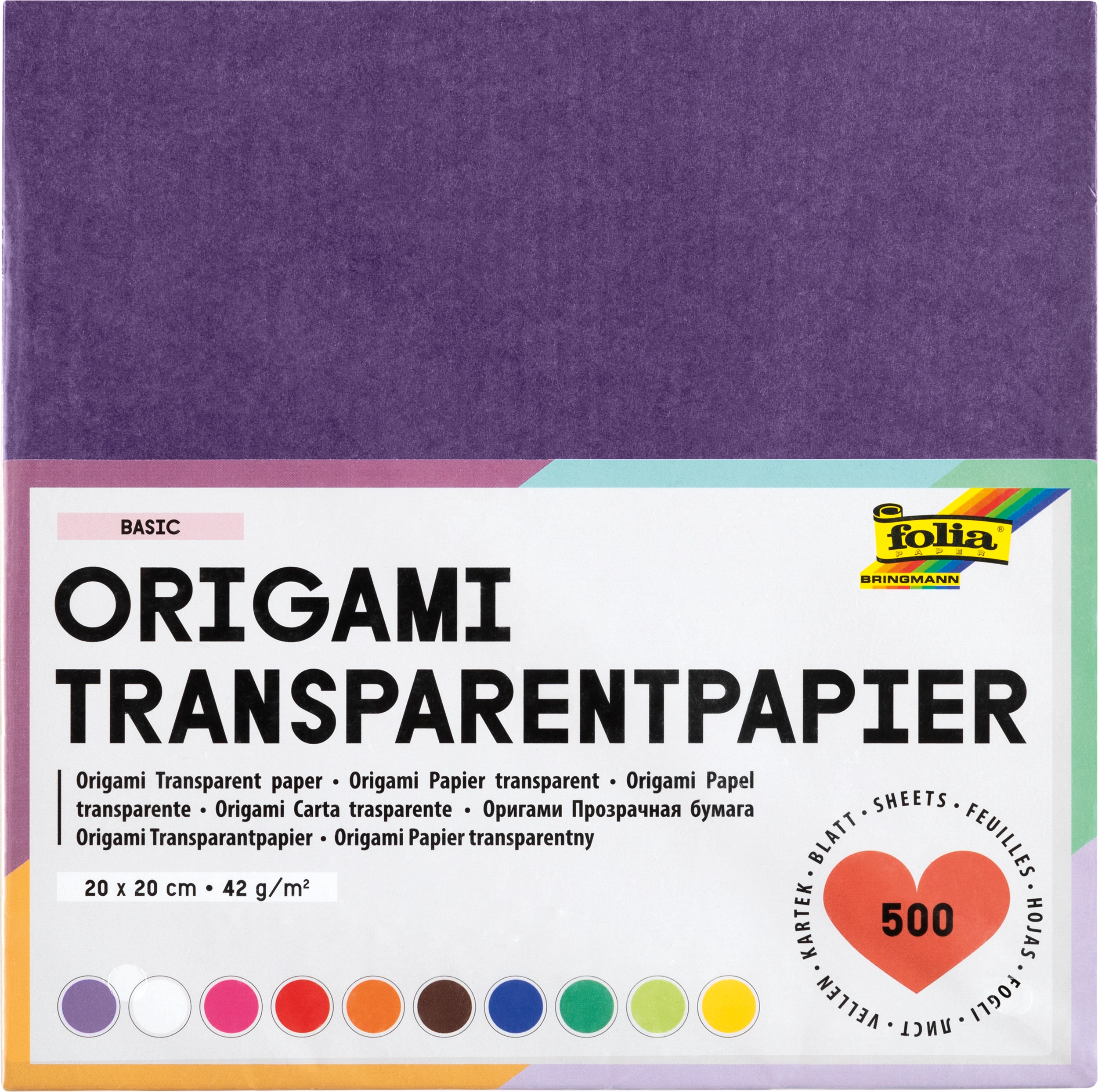Origami Transparentpapier, Basic, 20 x 20 cm, 42 g/m², 500 Blatt