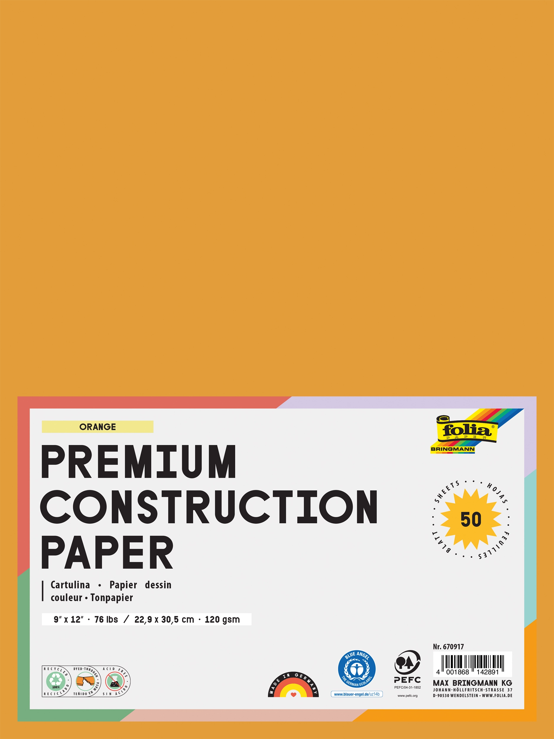 Tonpapier, Ocker, 22,9 x 30,5 cm, 120 g/m², 50 Blatt